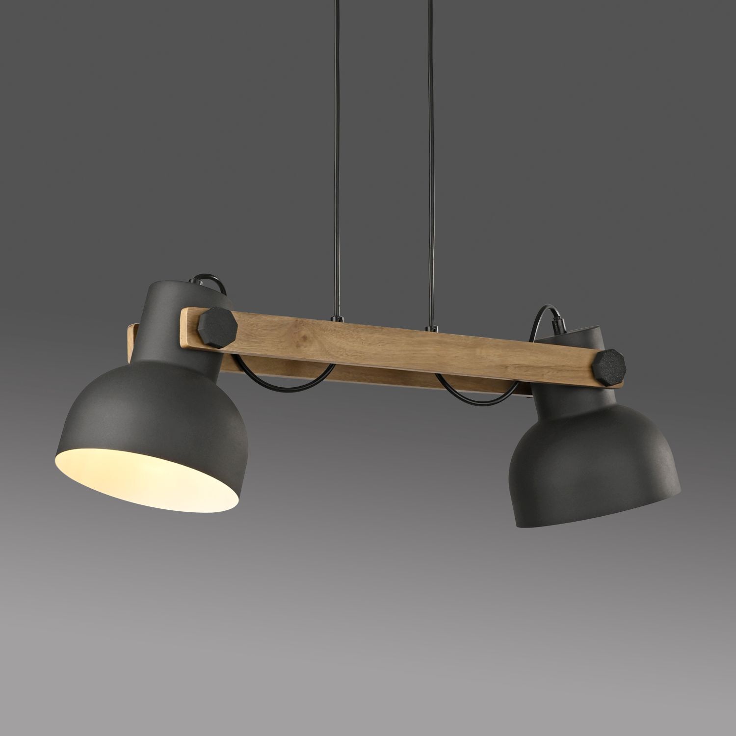 Industrial Pendelleuchte Holz Metall E27 flexibel