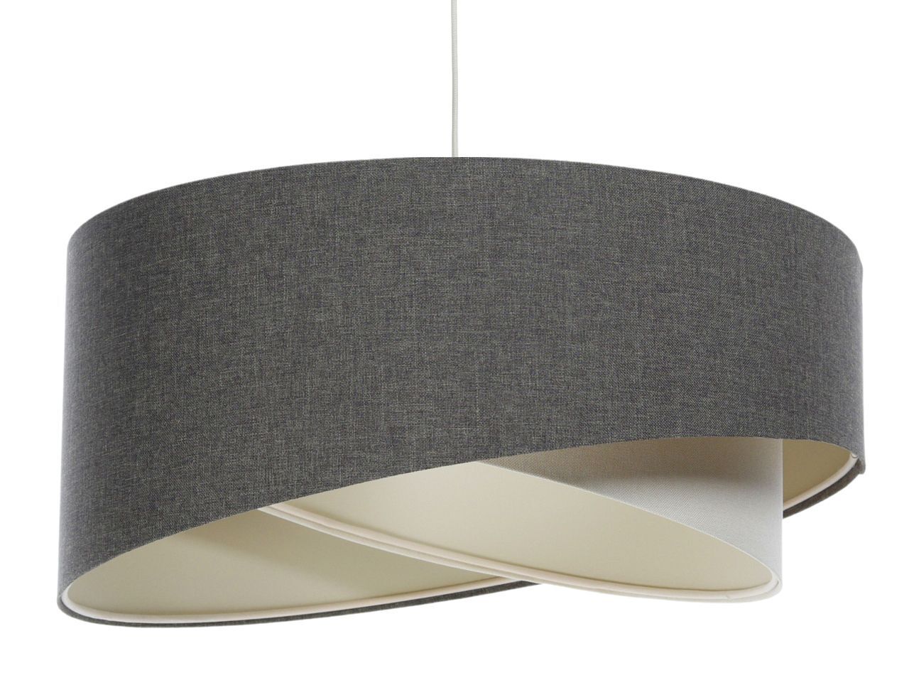 Hängeleuchte Grau Creme E27 rund D: 45 cm Stoffschirm