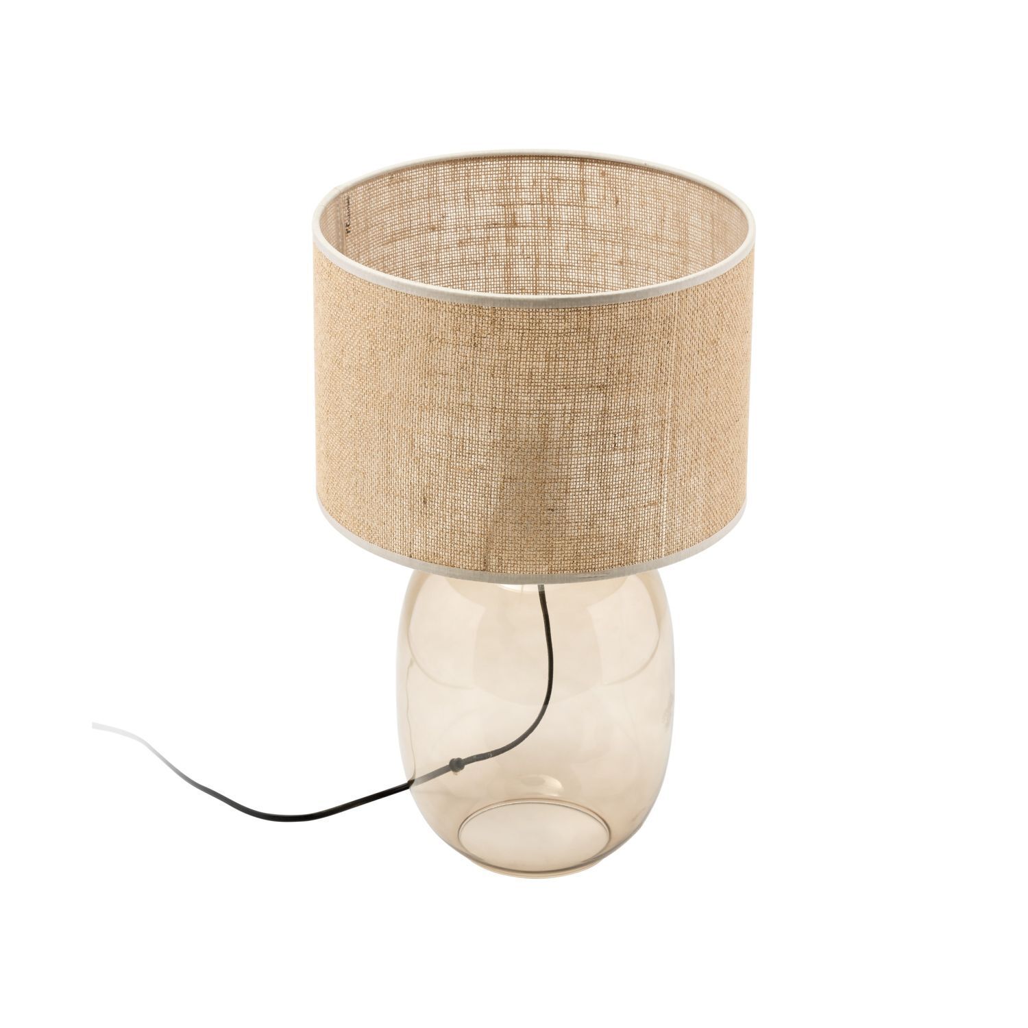 Tischleuchte Rauchglas Stoff Braun H: 48 cm Ø 30 cm E27