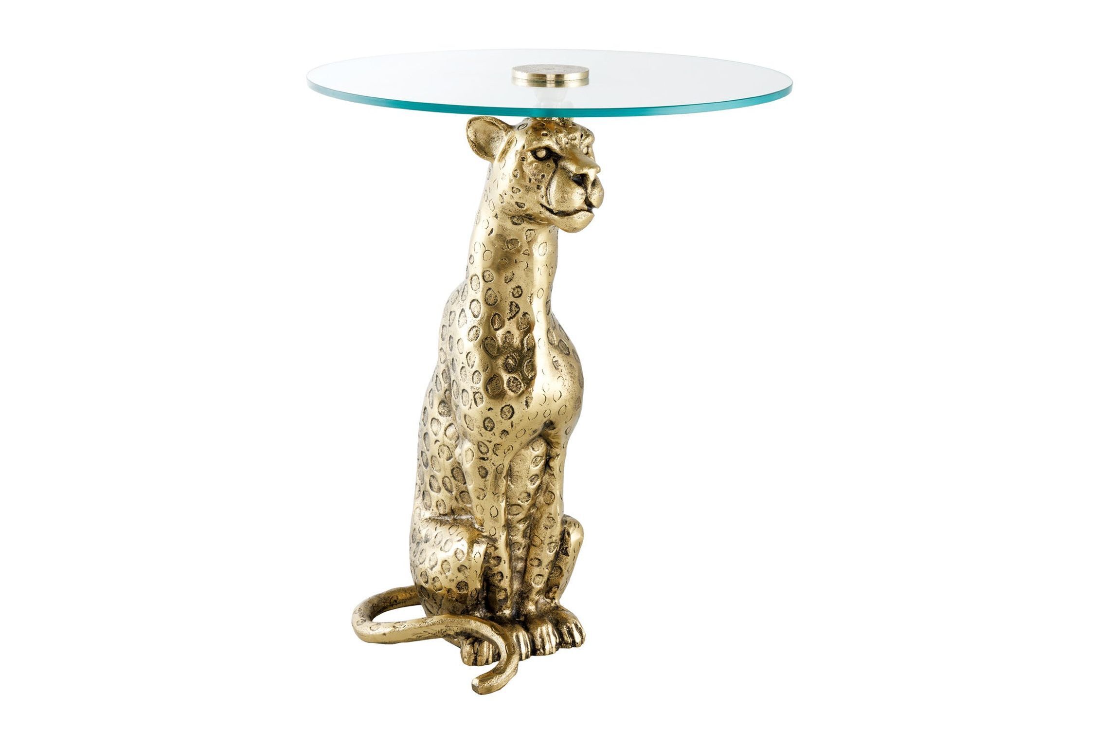 Beistelltisch rund Ø 45 cm H: 60 cm Panther in Gold Antik