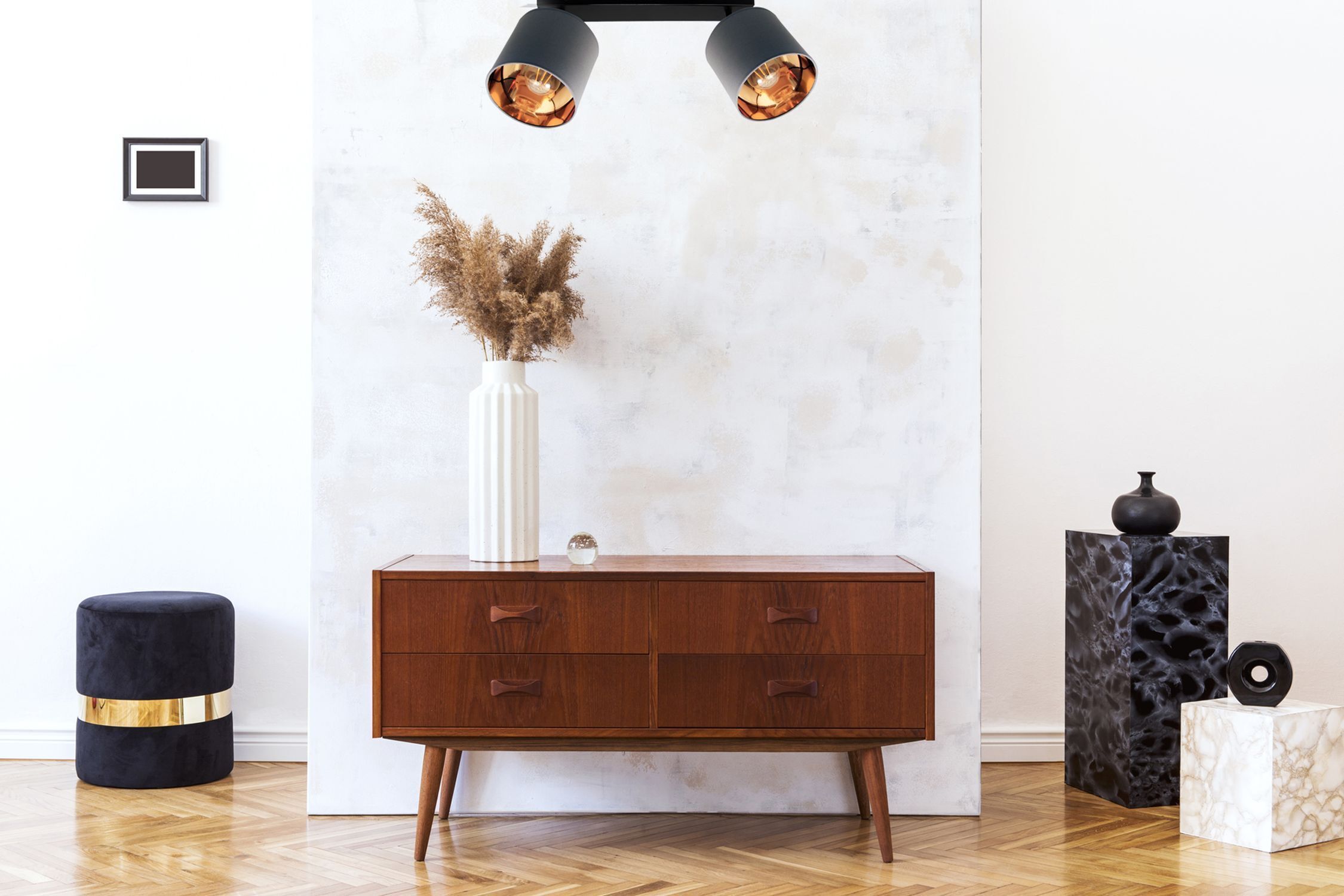 Beweglicher Deckenstrahler Stoff E27 70 cm in Grau Gold Moebel, Anrichte, Kabinett, Lampe