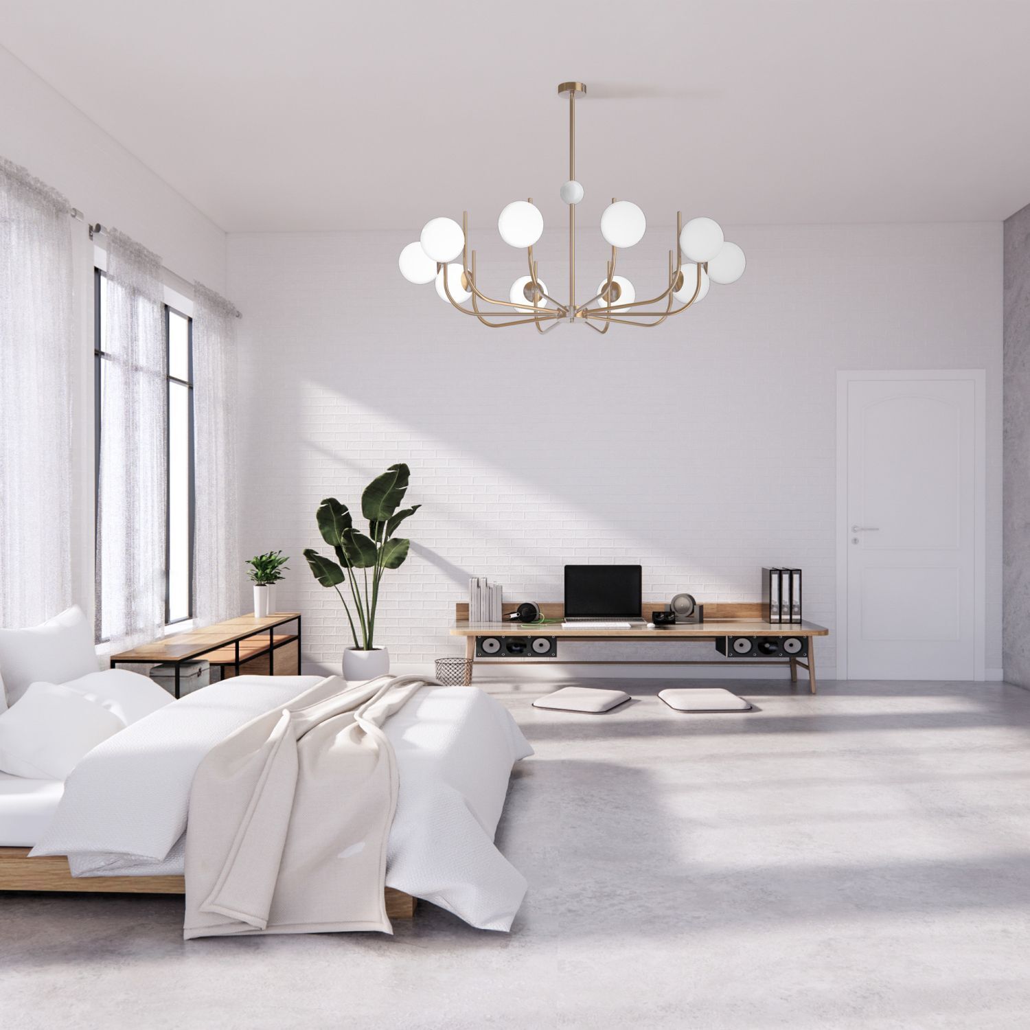 Kronleuchter Metall Glas B: 116 cm in Messing Weiß E14 Dekoration für Zuhause, Pflanze, Mobiliar, Kronleuchter, Lampe