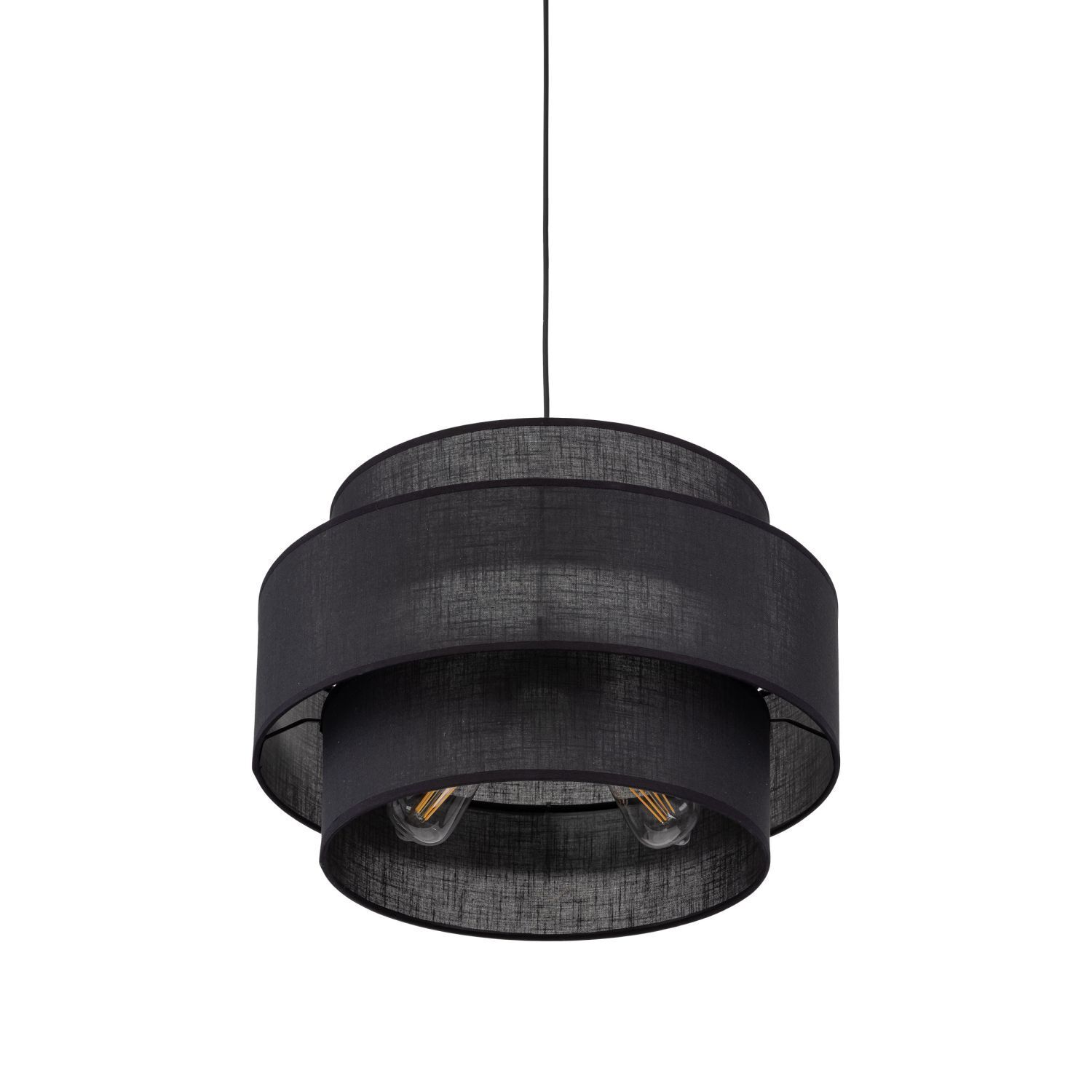 Pendelleuchte Schwarz Stoff Ø 50 cm H: max. 160 cm 3x E27 Leuchter, Lampe, Deckenleuchte
