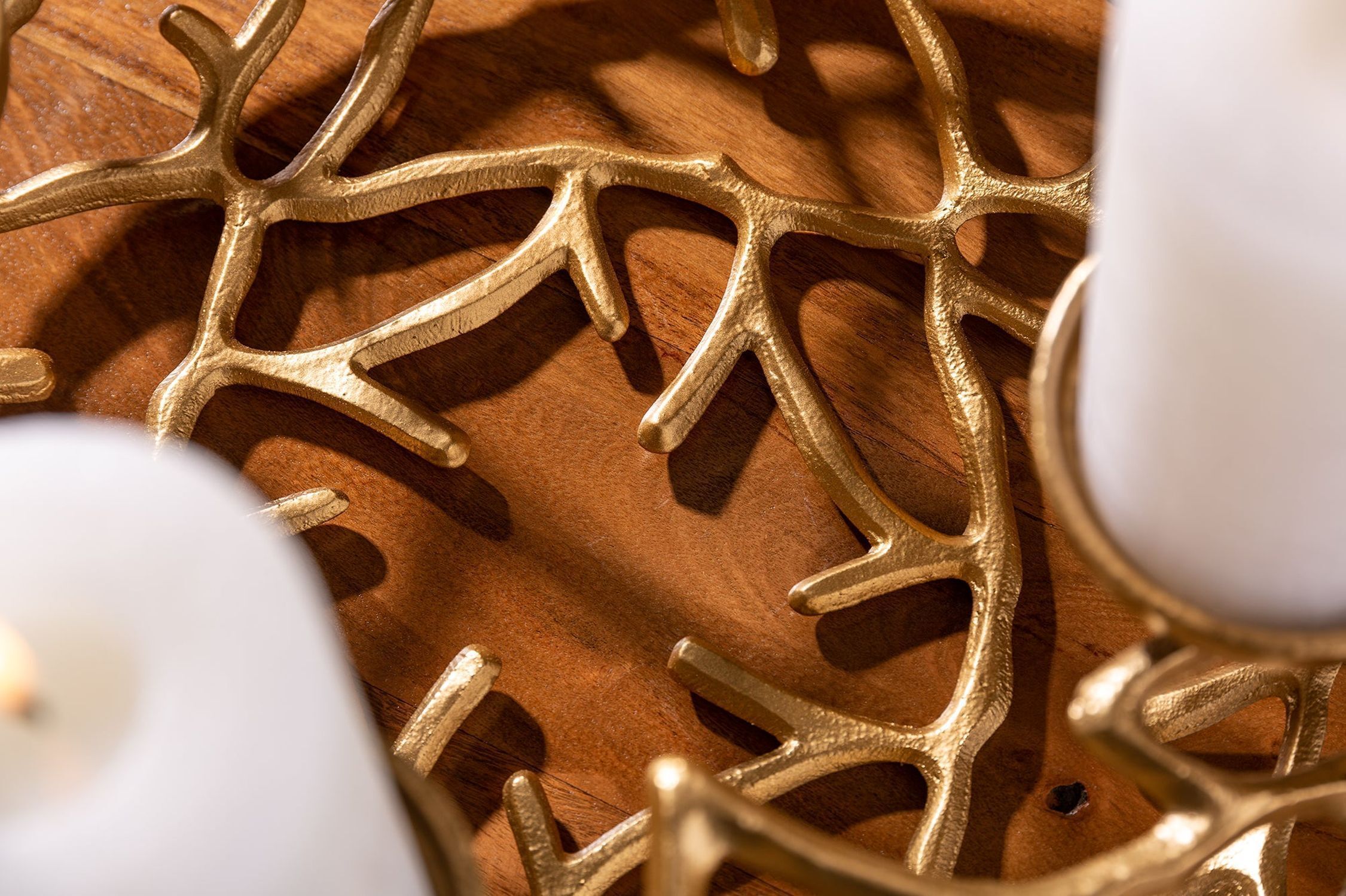 Kerzenständer für Blockkerzen Ø 38 cm Handarbeit in Gold Geweih, Holz