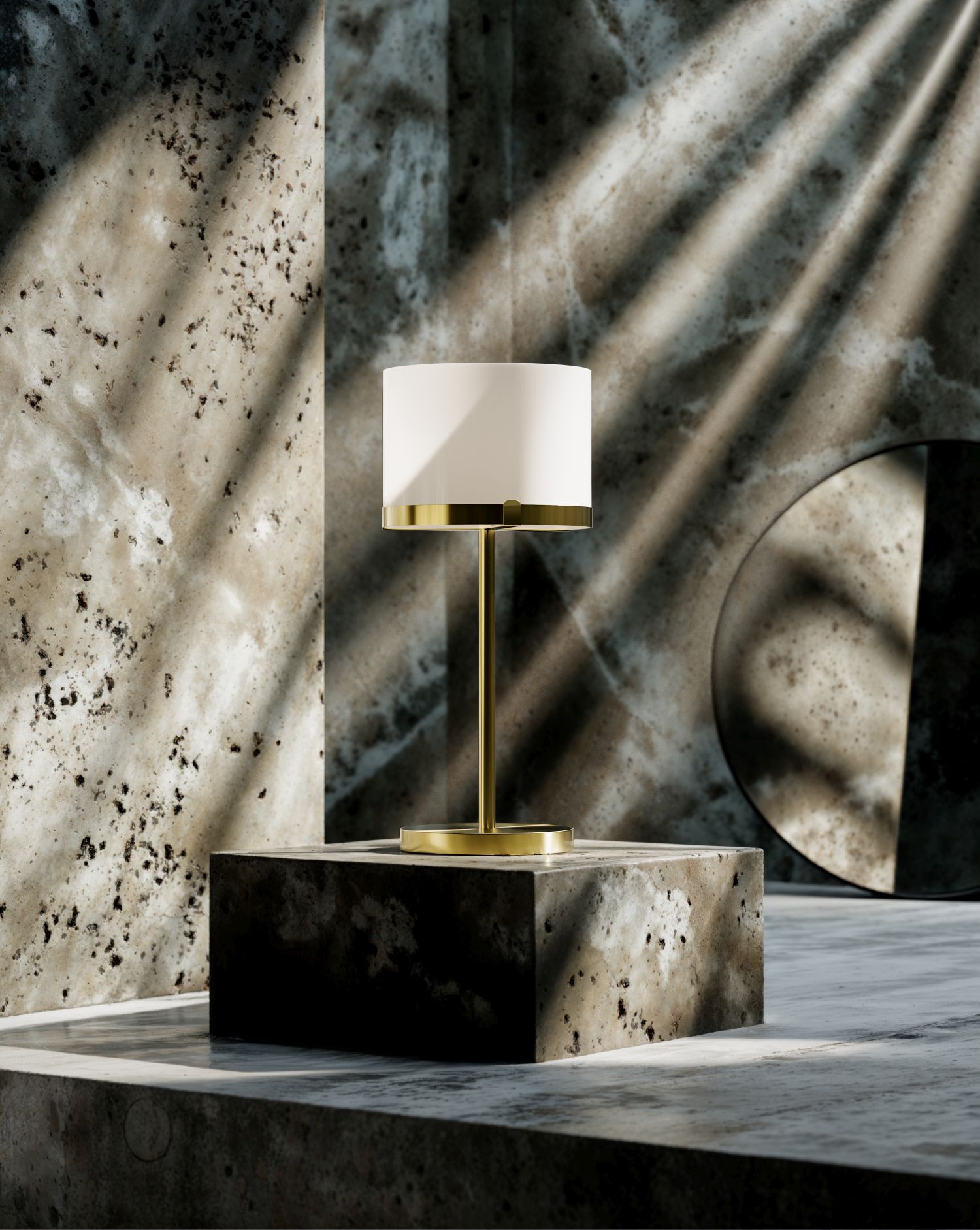 Tischlampe Glas Metall E27 55 cm in Messing Weiß rund Lampe, Tischlampe