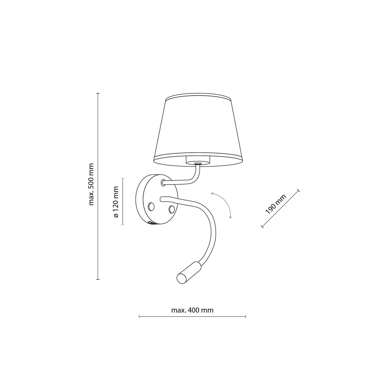 Wandlampe mit USB-Ladefunktion Schalter Lesearm Schwarz