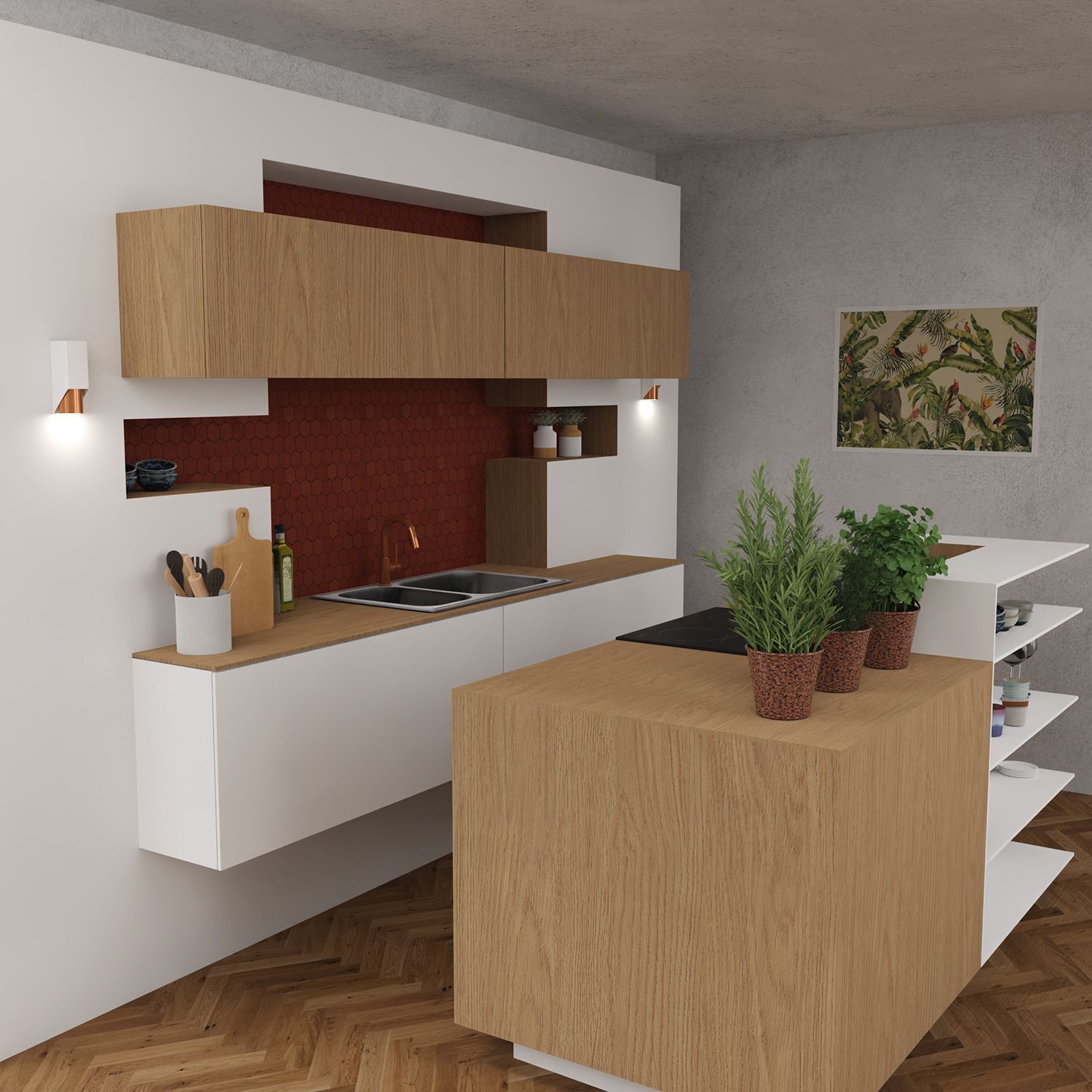 Wandlampe Metall Weiß Kupfer B:6 cm elegant akzentuiert Drinnen, Innenarchitektur, Ecke, Küche, Holz