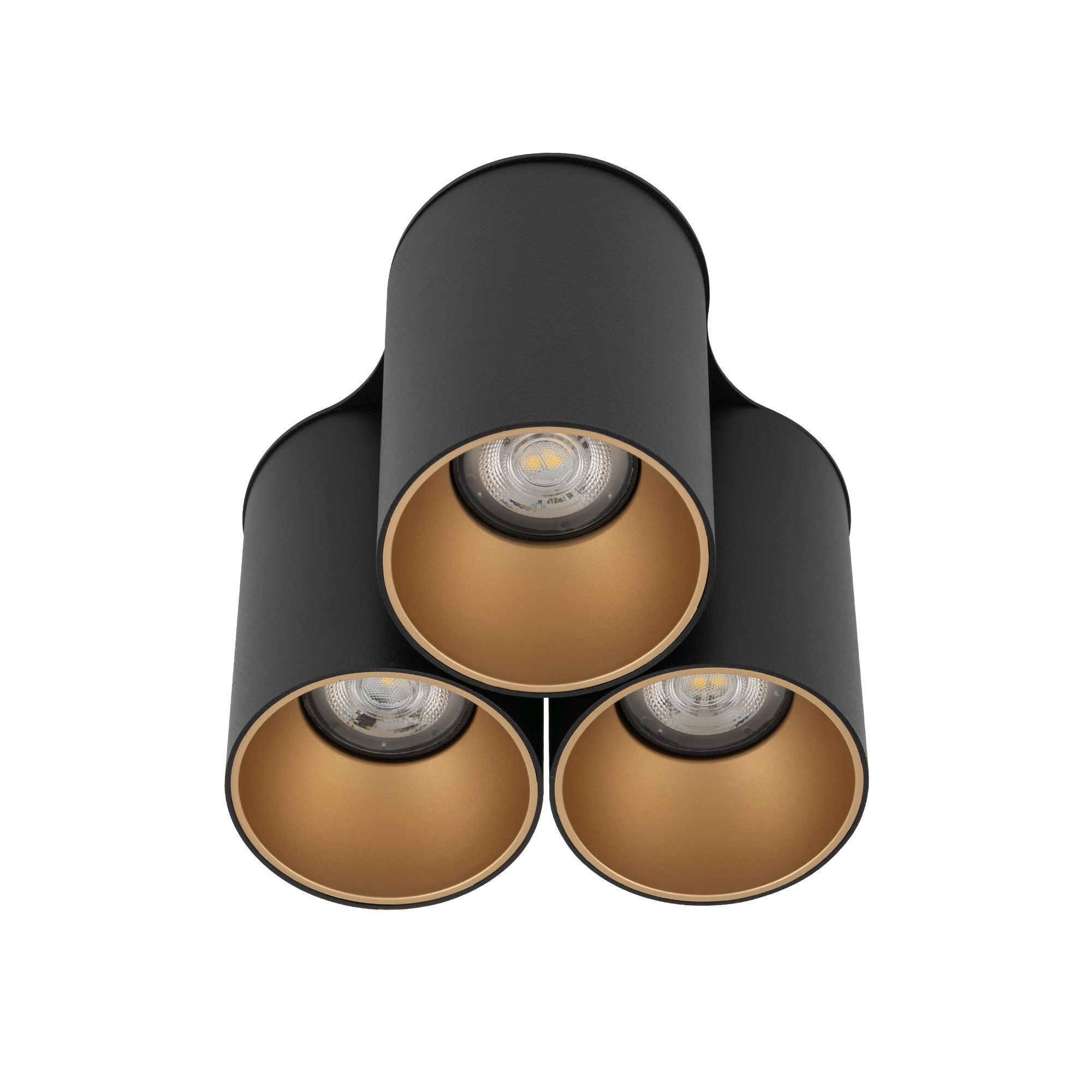 Deckenleuchte, Dreiflammig, Schwarz, Metall, Goldene Innenseite