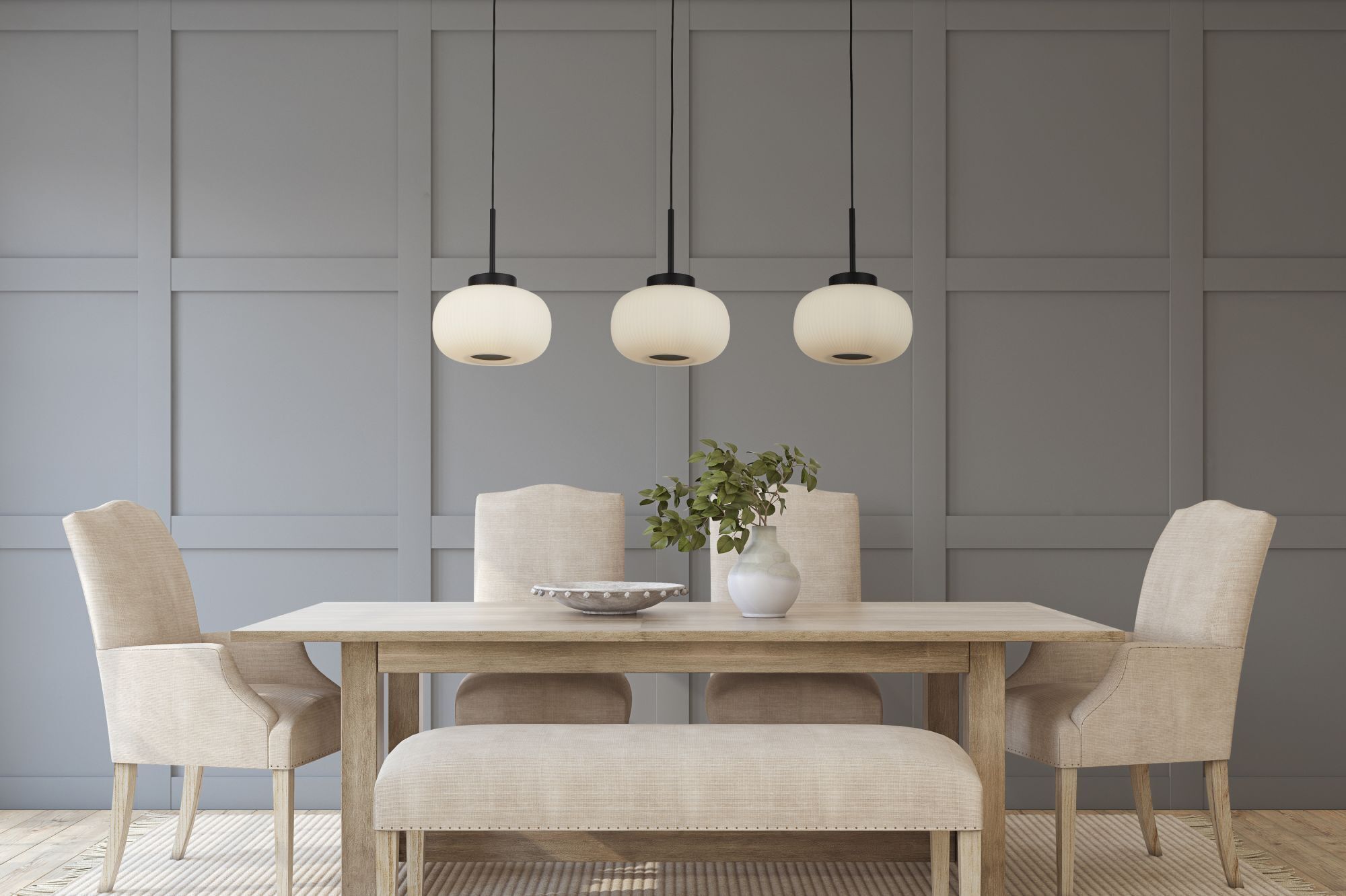 Längliche Hängelampe 3-flammig B: 104 cm Glas Metall E27
