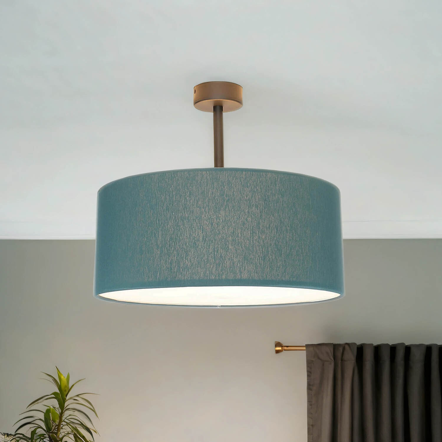 Runde Deckenlampe Stoffschirm in Petrol E27 Ø40 cm