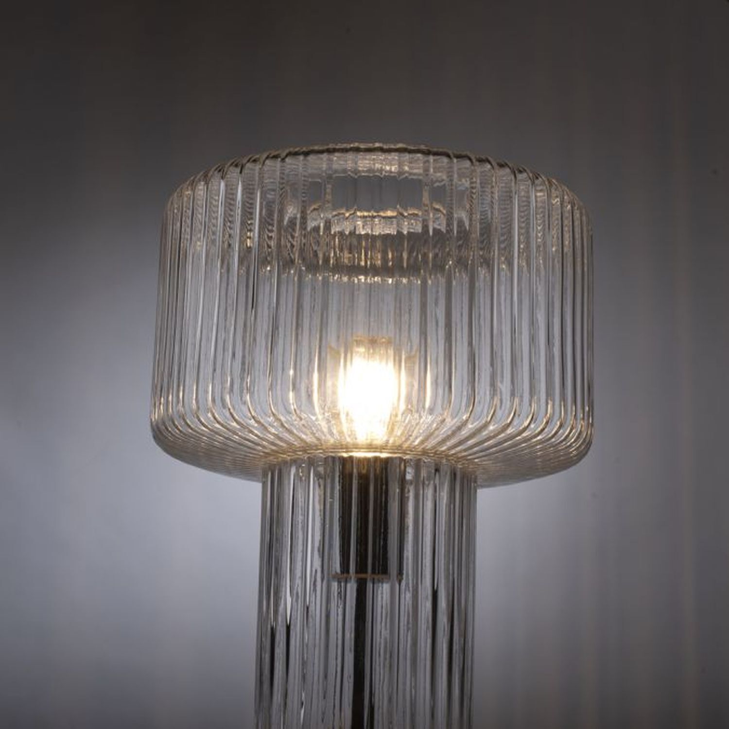 Dekorative Tischleuchte Riffelglas E27 35 cm Pilz rund Lampe, Kronleuchter
