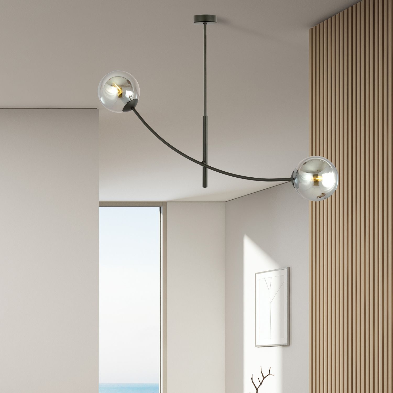 Deckenlampe Rauchglas Metall L: 83 cm schwenkbar E14 2-flammig