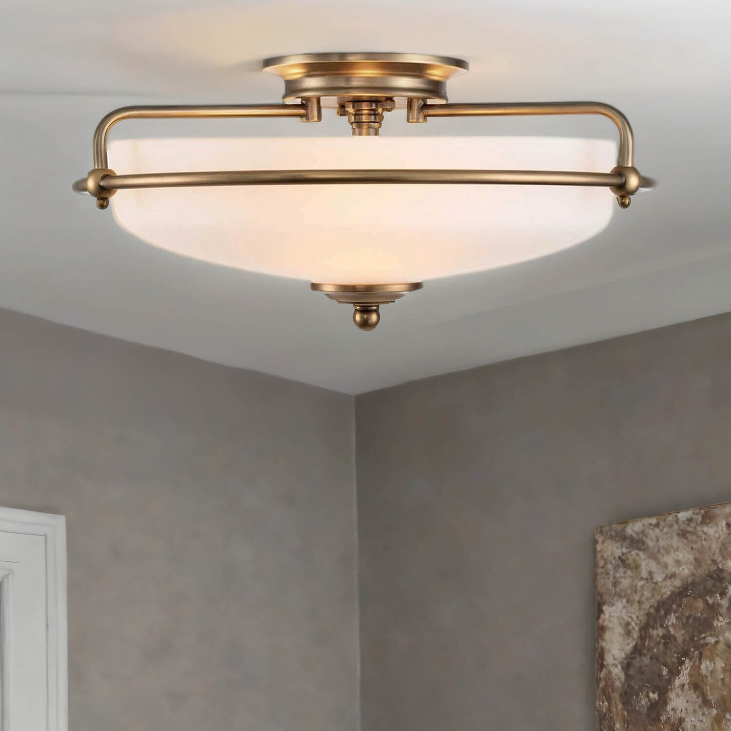 deckenleuchte, Messing, Glas, runde Form, Zimmerbeleuchtung