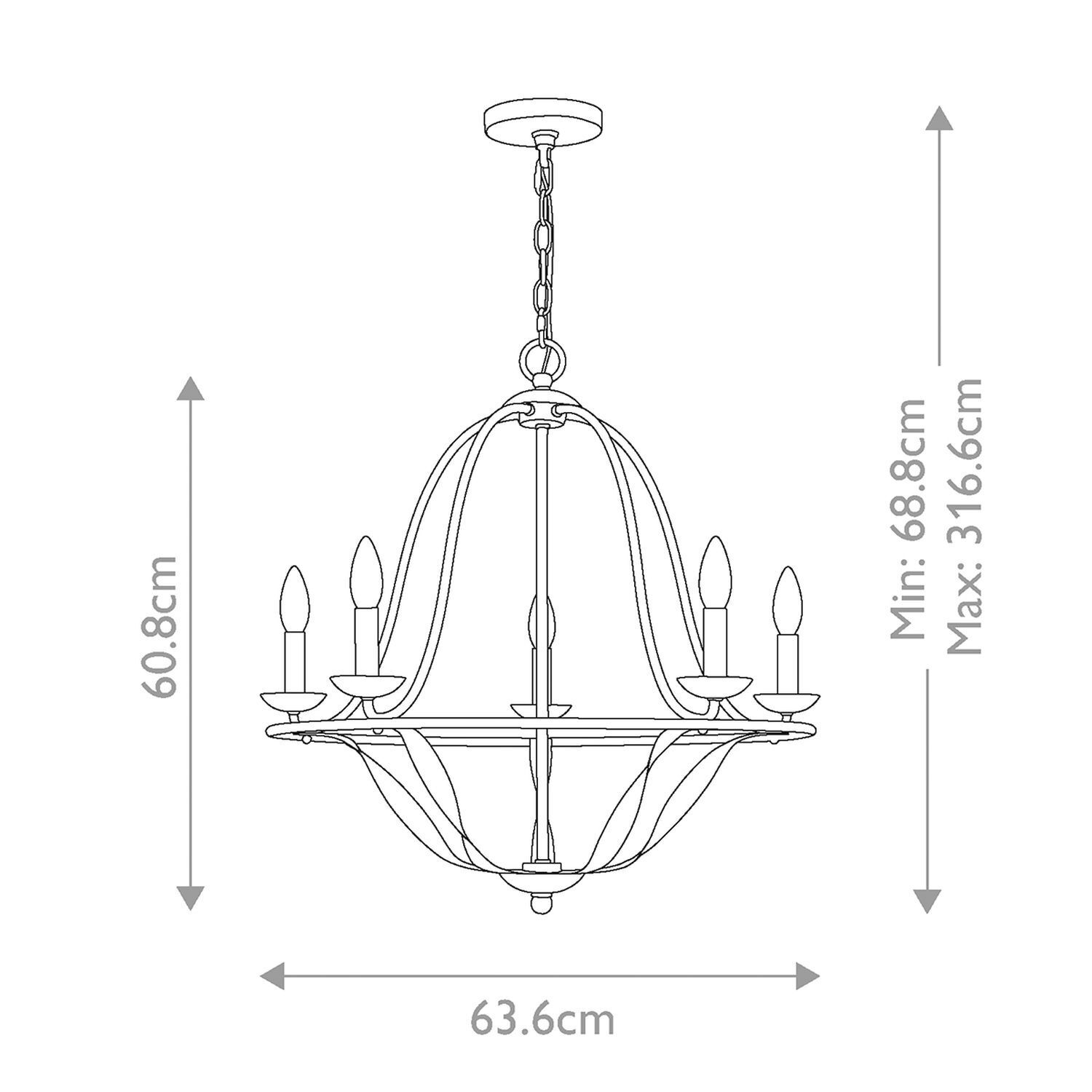Kronleuchter Rustikal Shabby Weiß Ø 63,6 cm 5x E14 Chandelier, Pendelleuchte, Kerzenstil, Metallrahmen, Deckenlampe