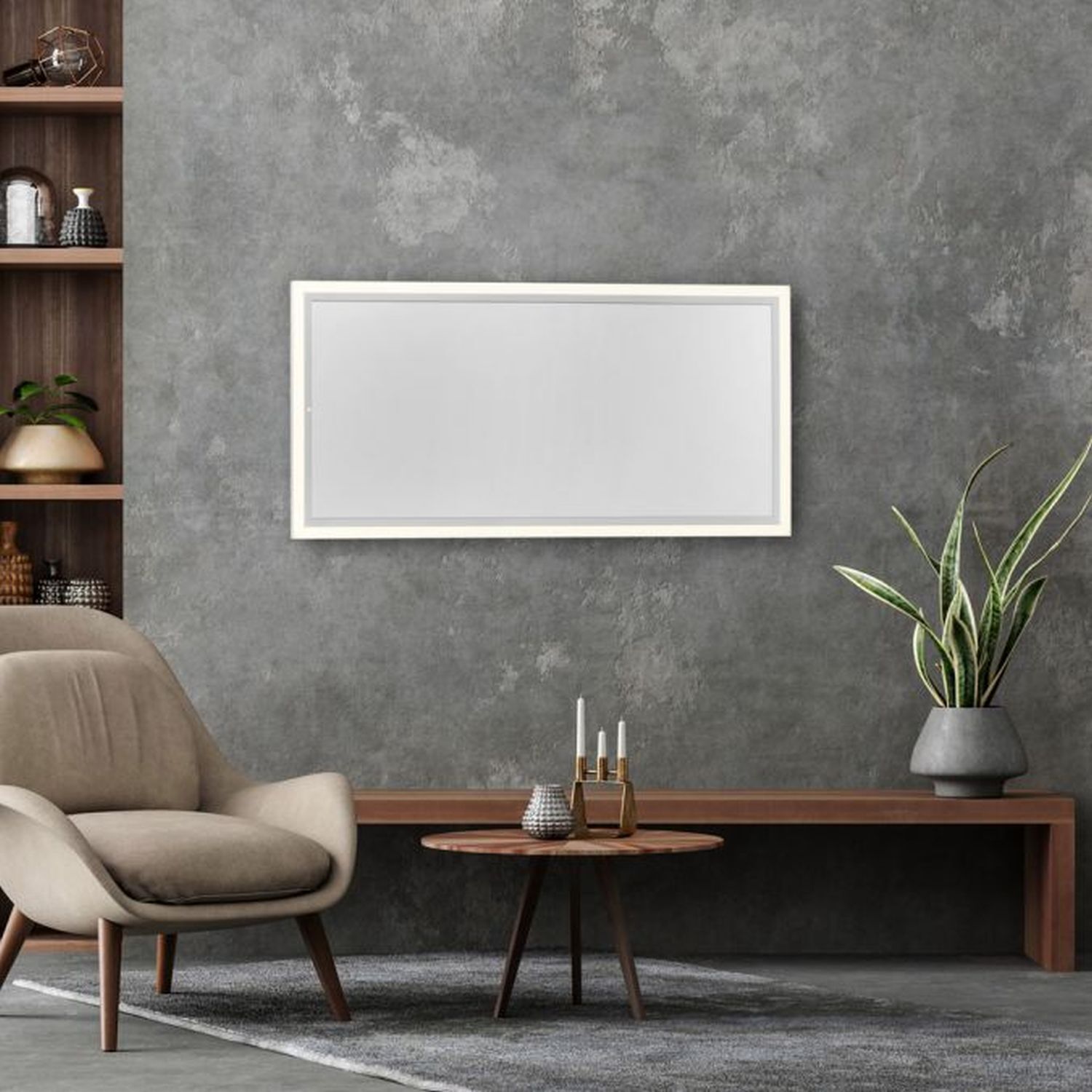 LED Deckenlampe dimmbar Infrarot Heizung L:120 cm 43 W Innenarchitektur, Weißes Brett, Mobiliar, Tabelle, Pflanze