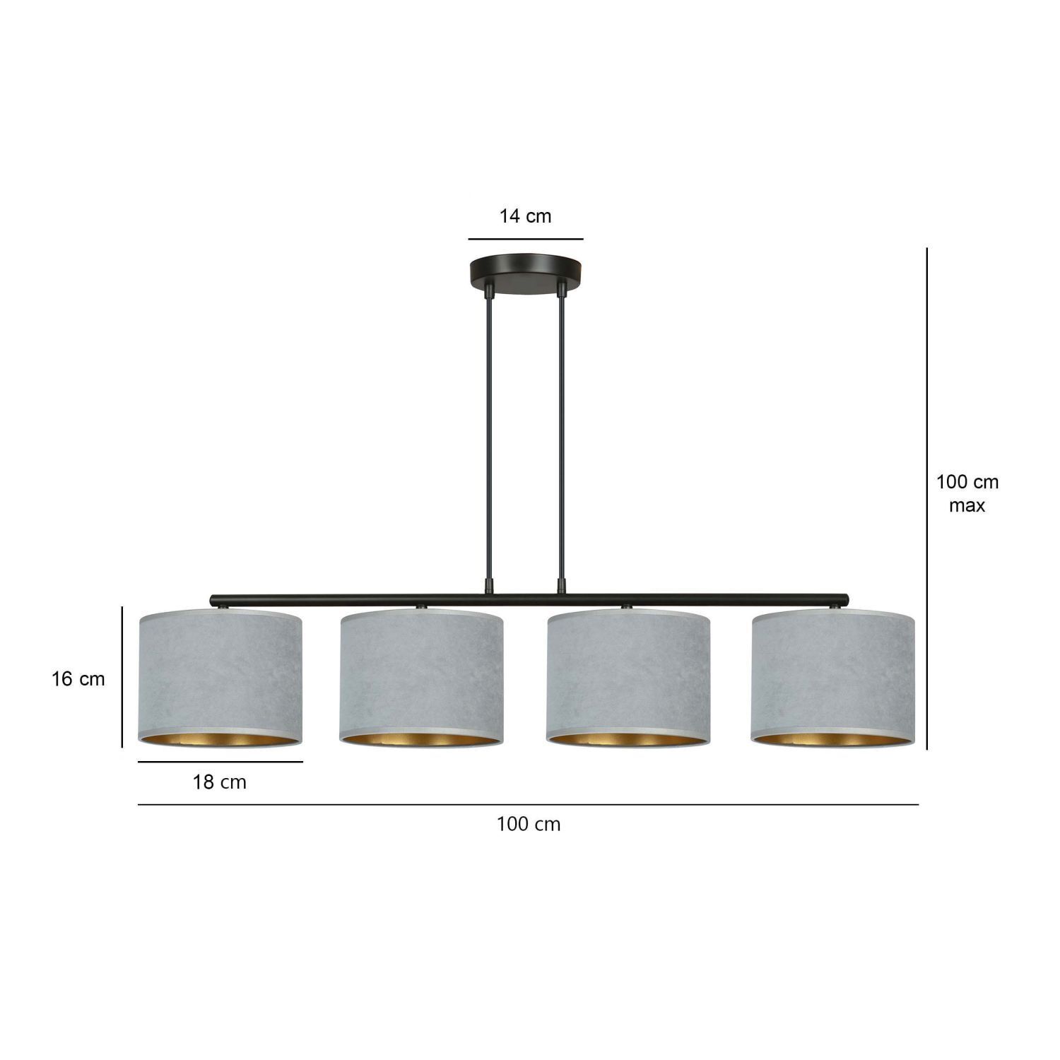 Hängelampe Stoff Metall L: 97 cm H: max. 100 cm verstellbar