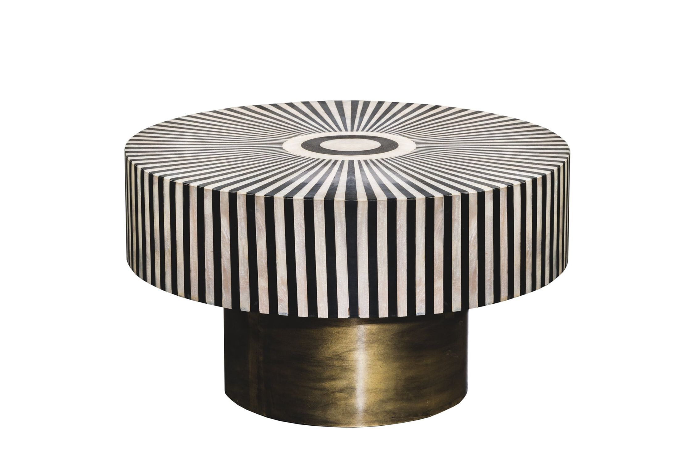 Couchtisch Intarsien in Schwarz Gold Weiß Ø 60 cm Handarbeit Moebel, Tabelle