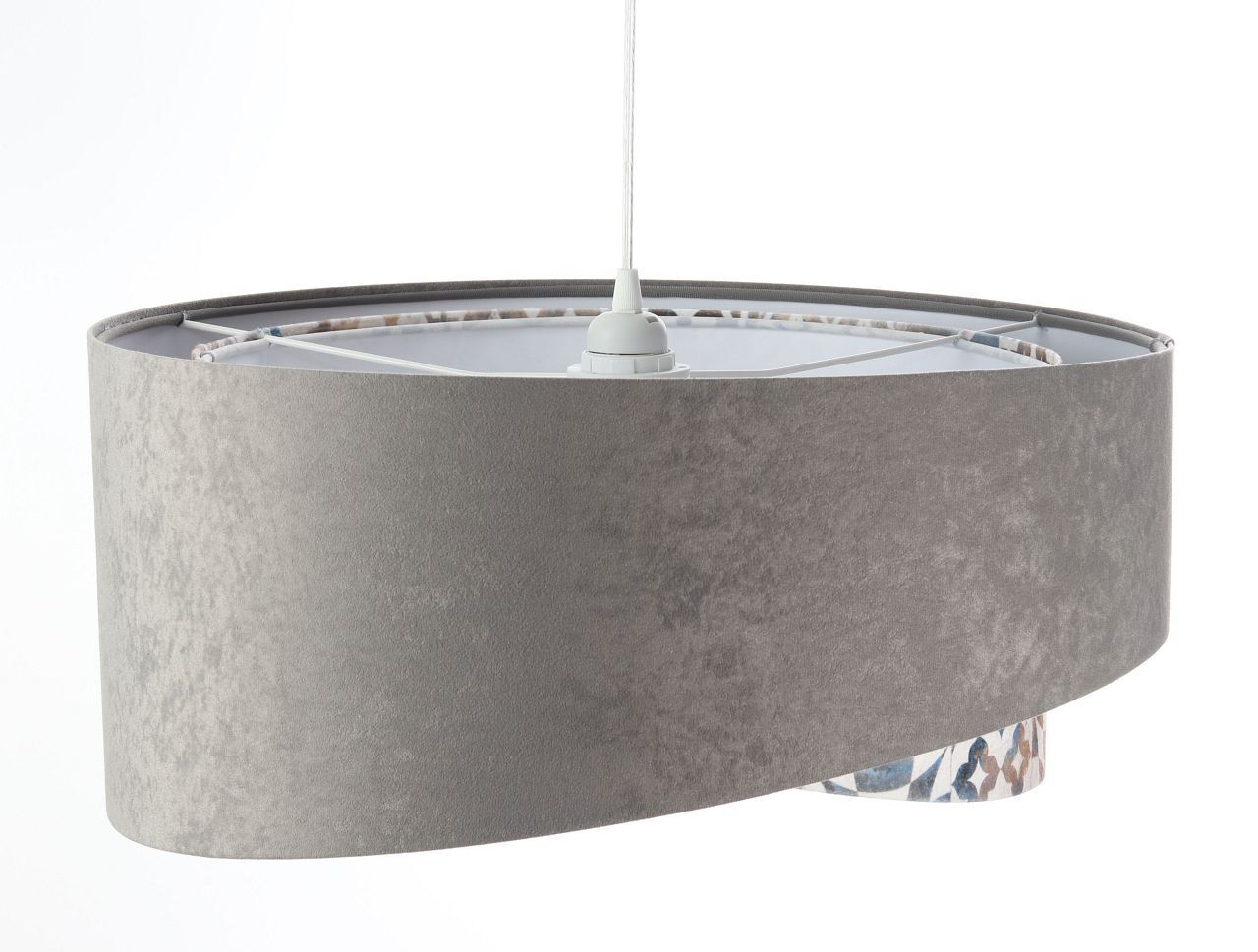 Pendelleuchte E27 rund Ø 50 cm Stoff Velours Optik Grau Beige