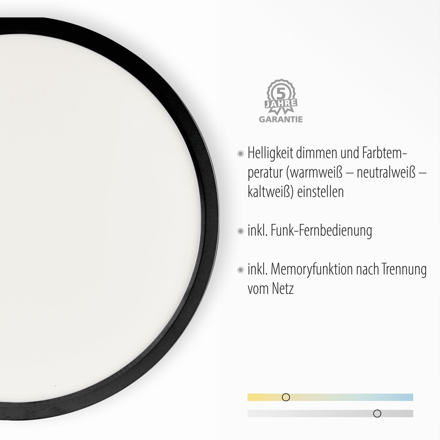 Schwarze LED Deckenlampe dimmbar Ø40 cm Fernbedienung