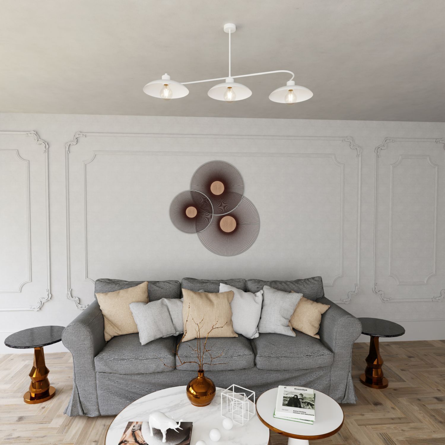 Weiße Deckenlampe 3-flammig Zeitlos E27 L:113 cm Metall