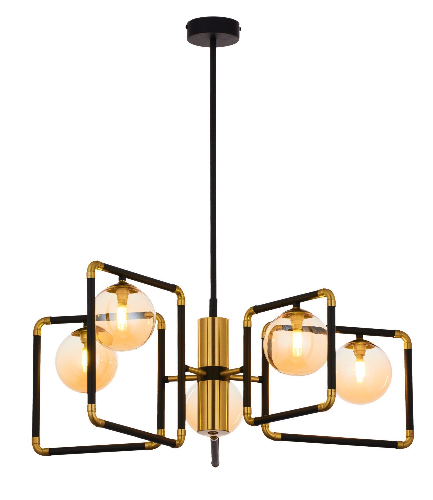XXL Deckenlampe Metall Glas Schwarz Bernstein Gold 83 cm