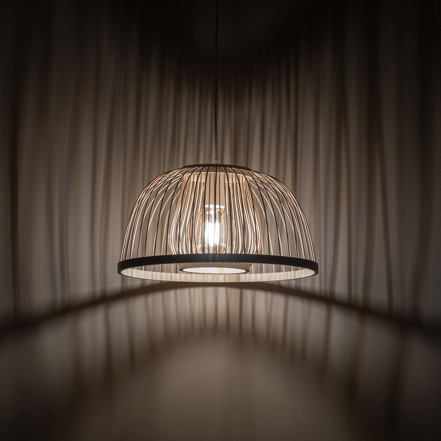 Wohnliche Hängelampe Bambus Naturholz Ø40 cm dekorativ Drinnen, Innenarchitektur, Lampe, Kronleuchter