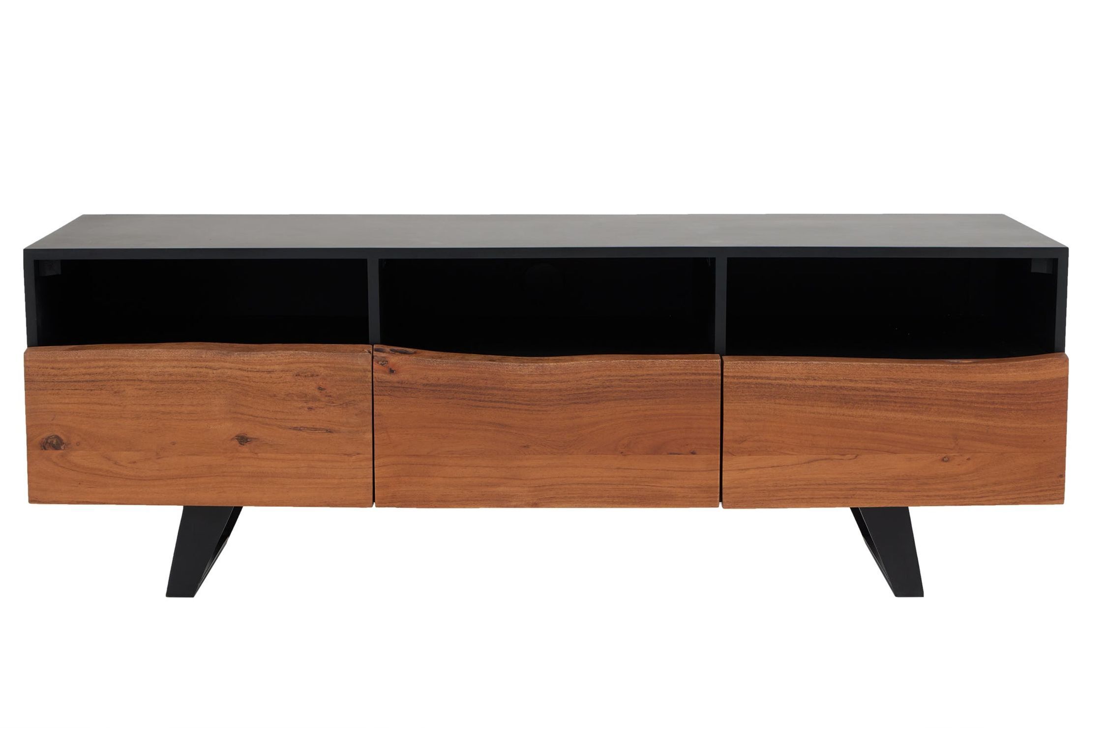 TV Lowboard 140 cm Baumkante Fächer Schubladen Holz Eisen