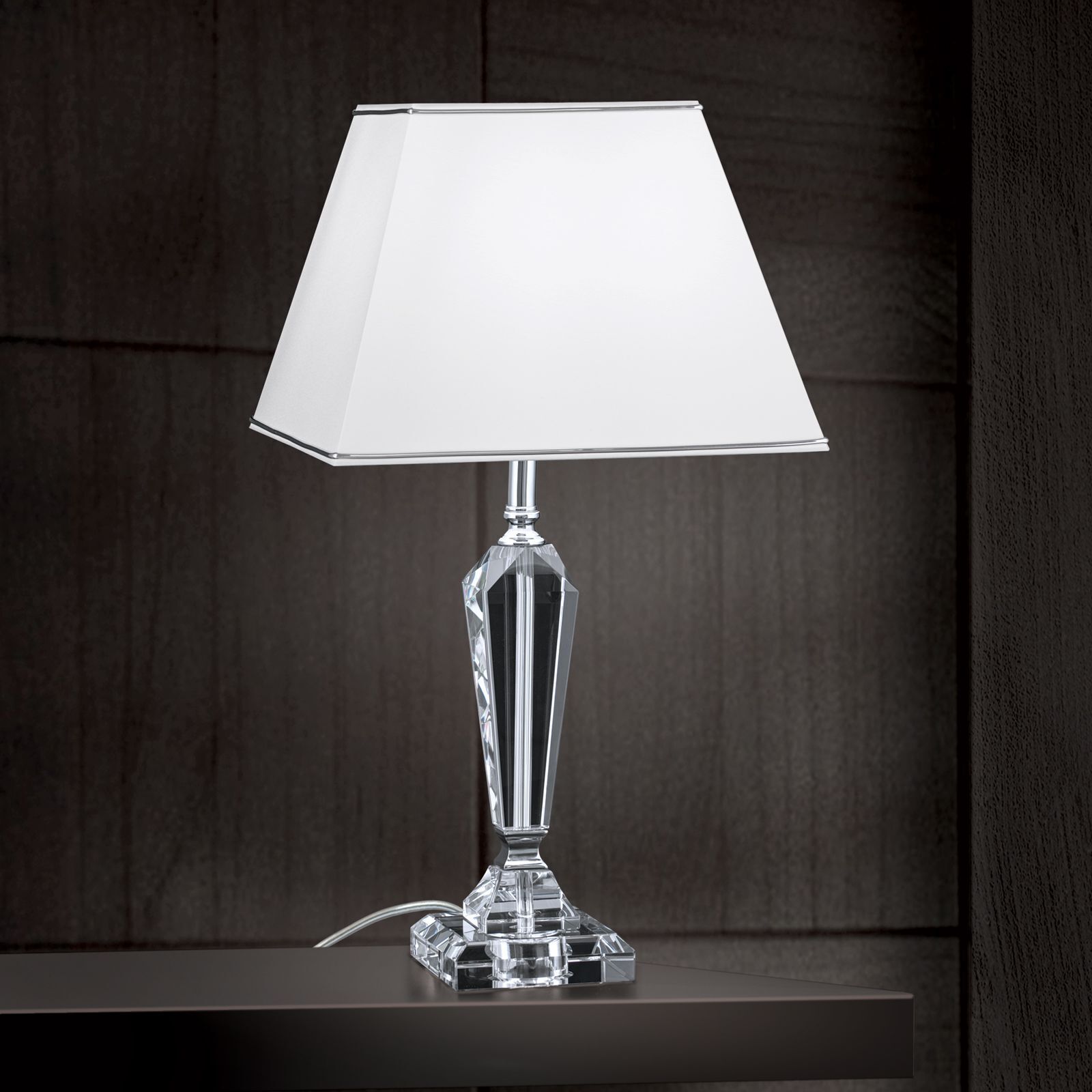Tischleuchte Metall Stoff E27 57 cm hoch eckig Kristall Tischlampe, Kristall, Schreibtischlampe, Nachtischlampe, Glasfuß