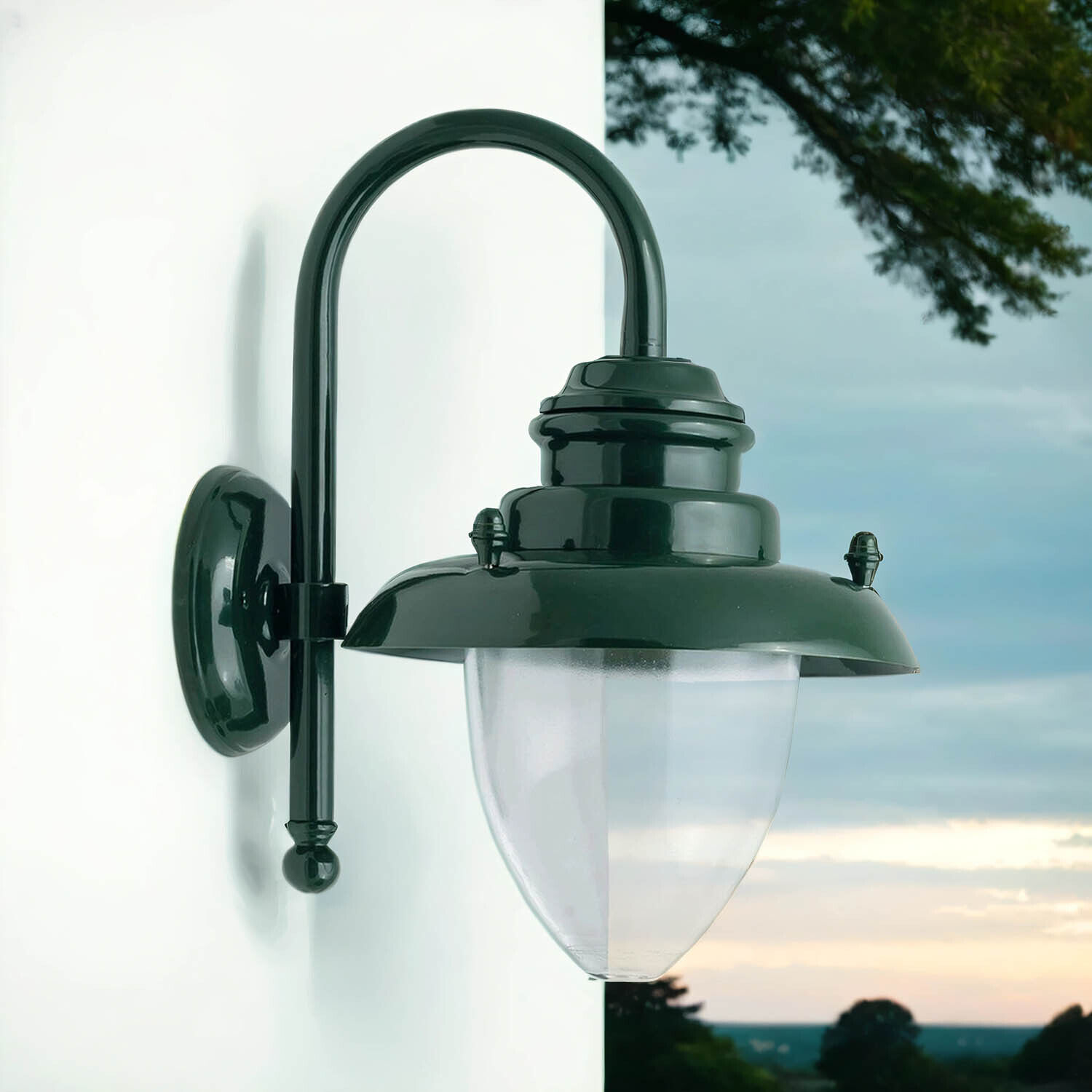 Außenleuchte Wand Messing Glas H: 21 cm IP23 E27 Grün Leuchte, Drinnen, Zimmer, Duscharmatur, Lampe