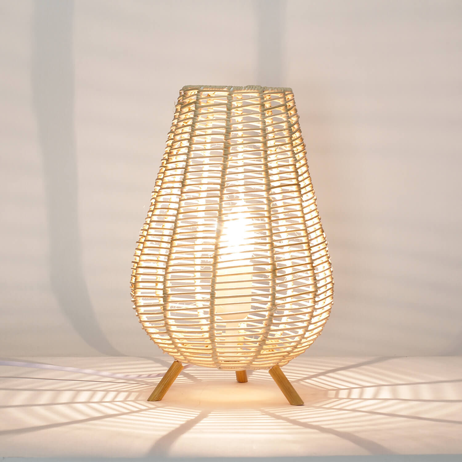 Boho Tischlampe Korb Geflecht 34,5cm dekorativ NATHYE