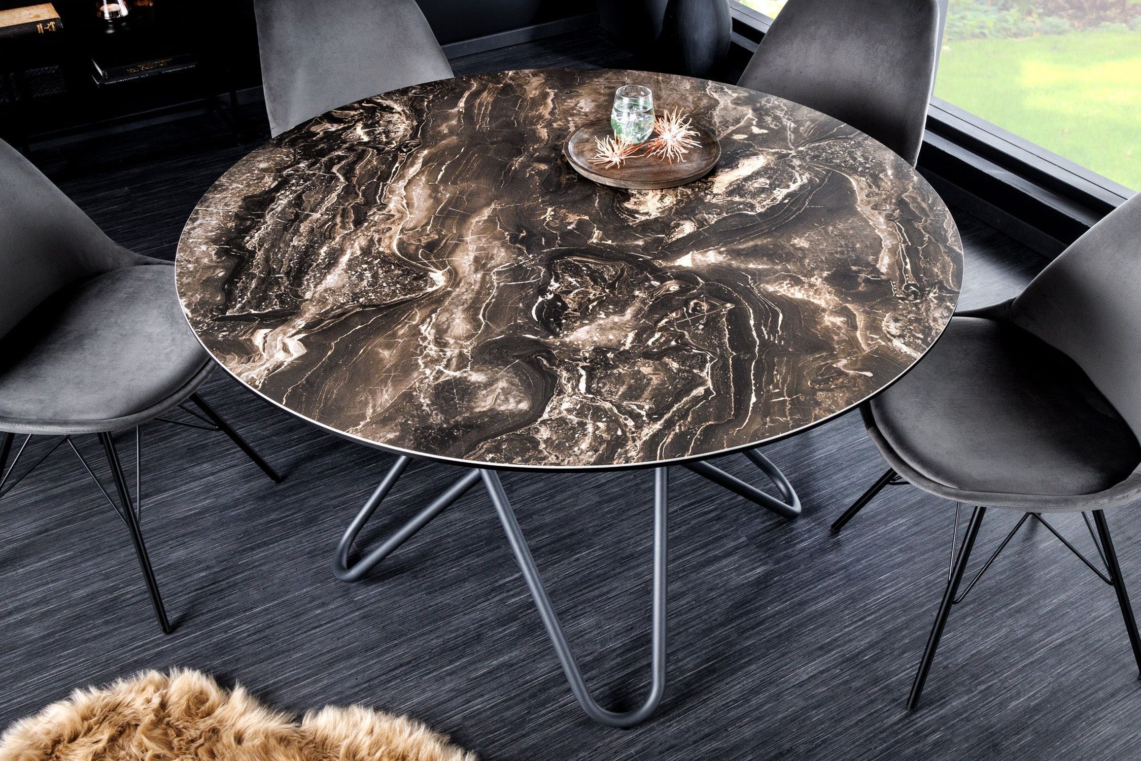 Esstisch Keramik Metall in Grau-Braun Schwarz 120x120 cm