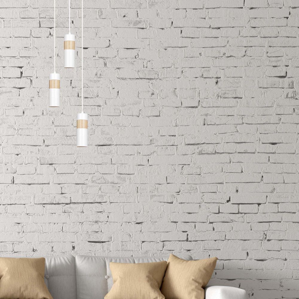 Hängeleuchte Weiß Metall Holz skandinavisches Design