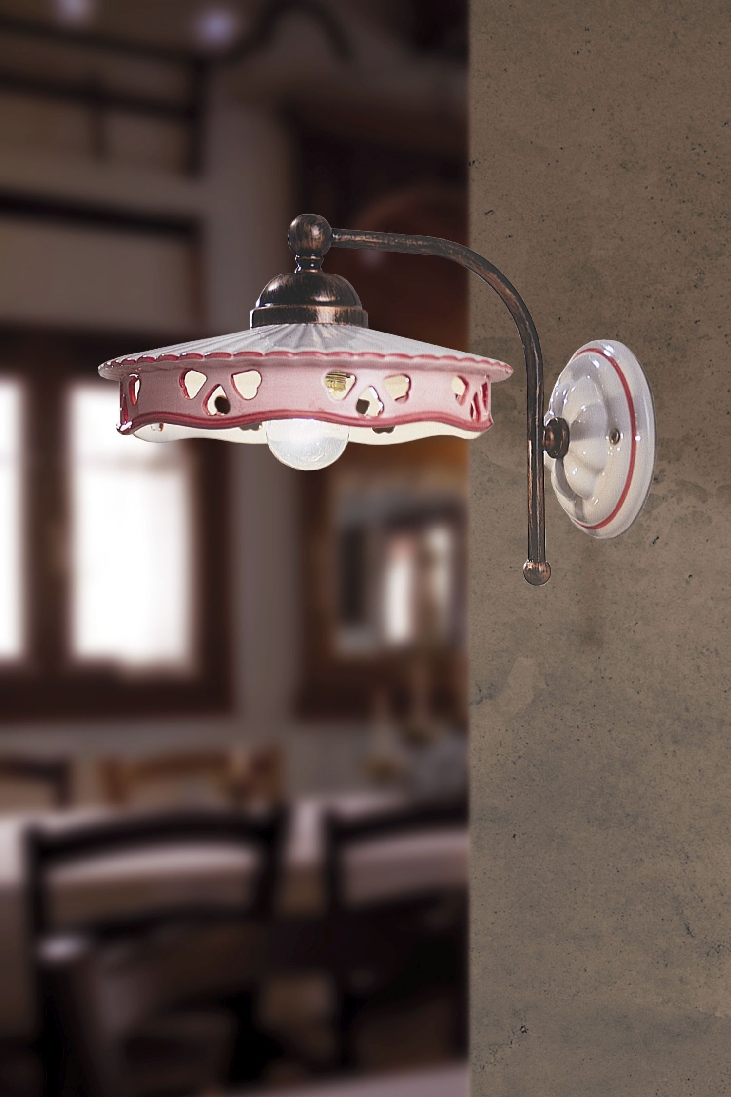 Wandlampe Keramik Metall E27 23 cm breit Landhaus Stil Leuchte, Beleuchtung, Lampe, Drinnen