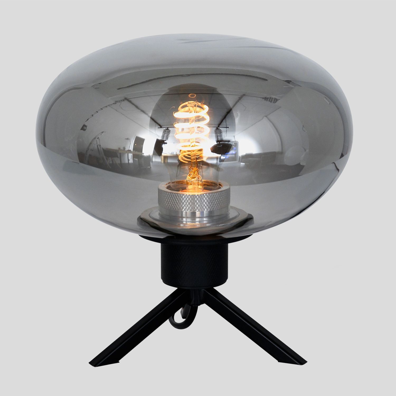 Stilvolle Tischlampe Metall Glas in Rauchgrau E27 22 cm Stilvolle Tischlampe Metall Glas in Rauchgrau E27 22 cm