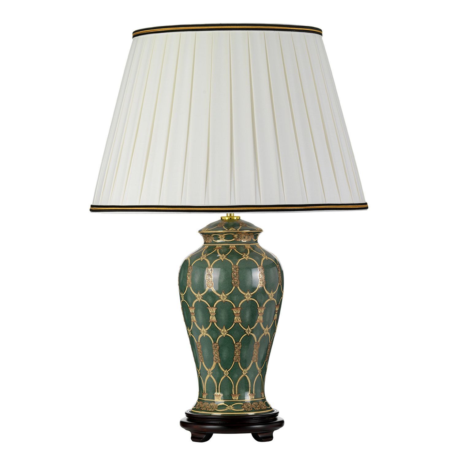 Tischlampe Keramik Stoff 68 cm Grün Gold Creme