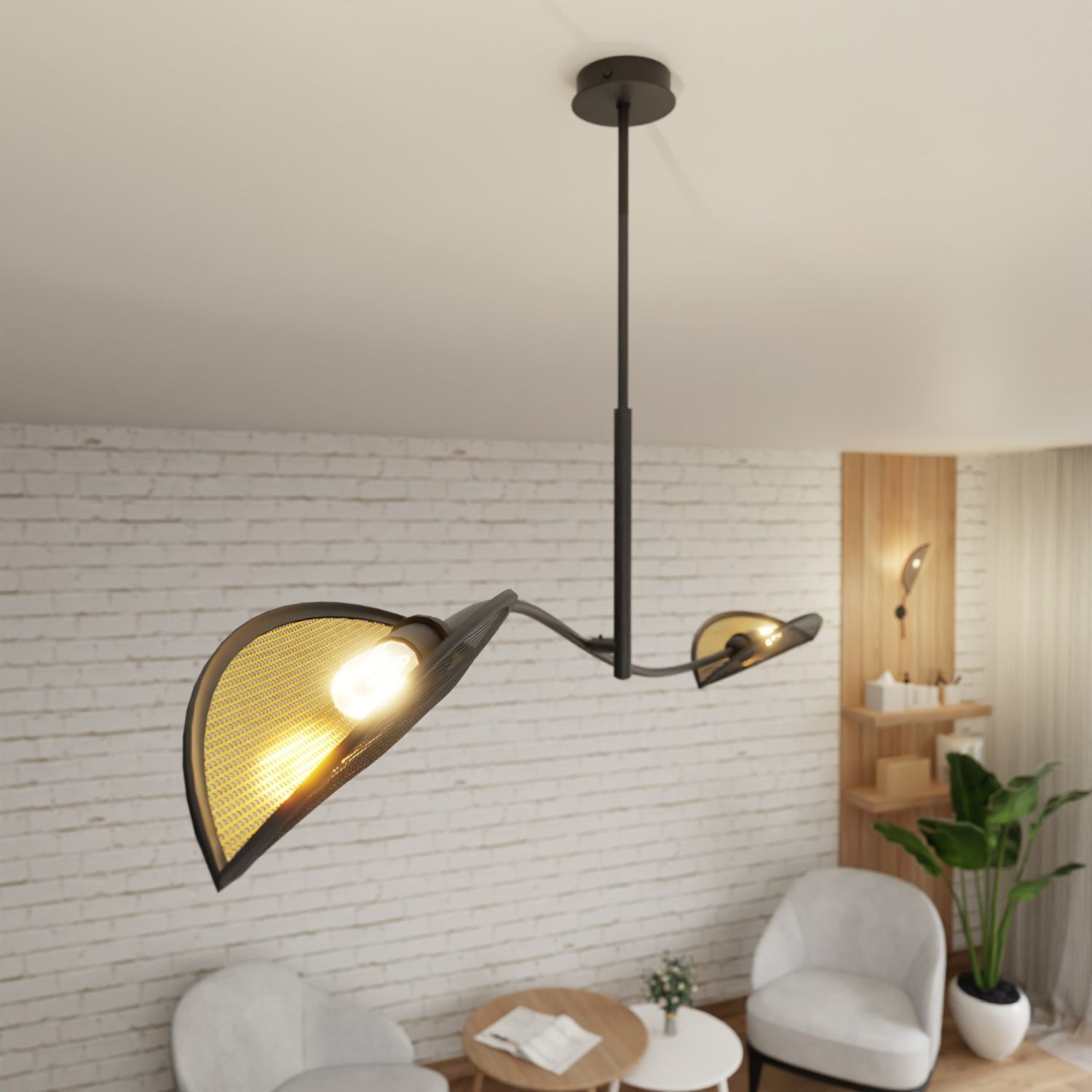 Deckenlampe Stoff Metall 103 cm lang drehbar in Schwarz Gold