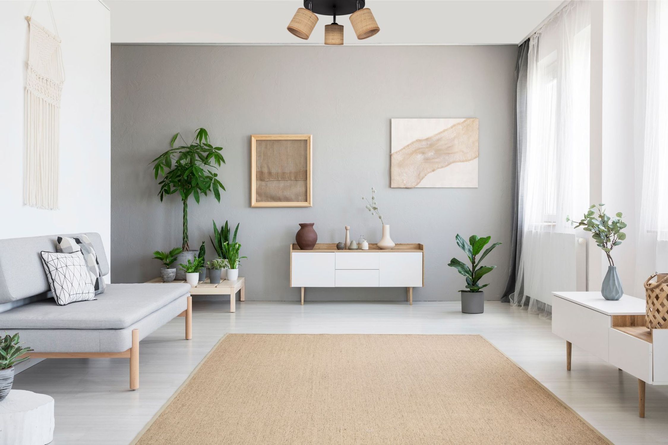 Flexibler Deckenspot Stoff blendarm Braun E27 3-flammig Dekoration für Zuhause, Pflanze, Teppich, Wohnzimmer, Innenarchitektur