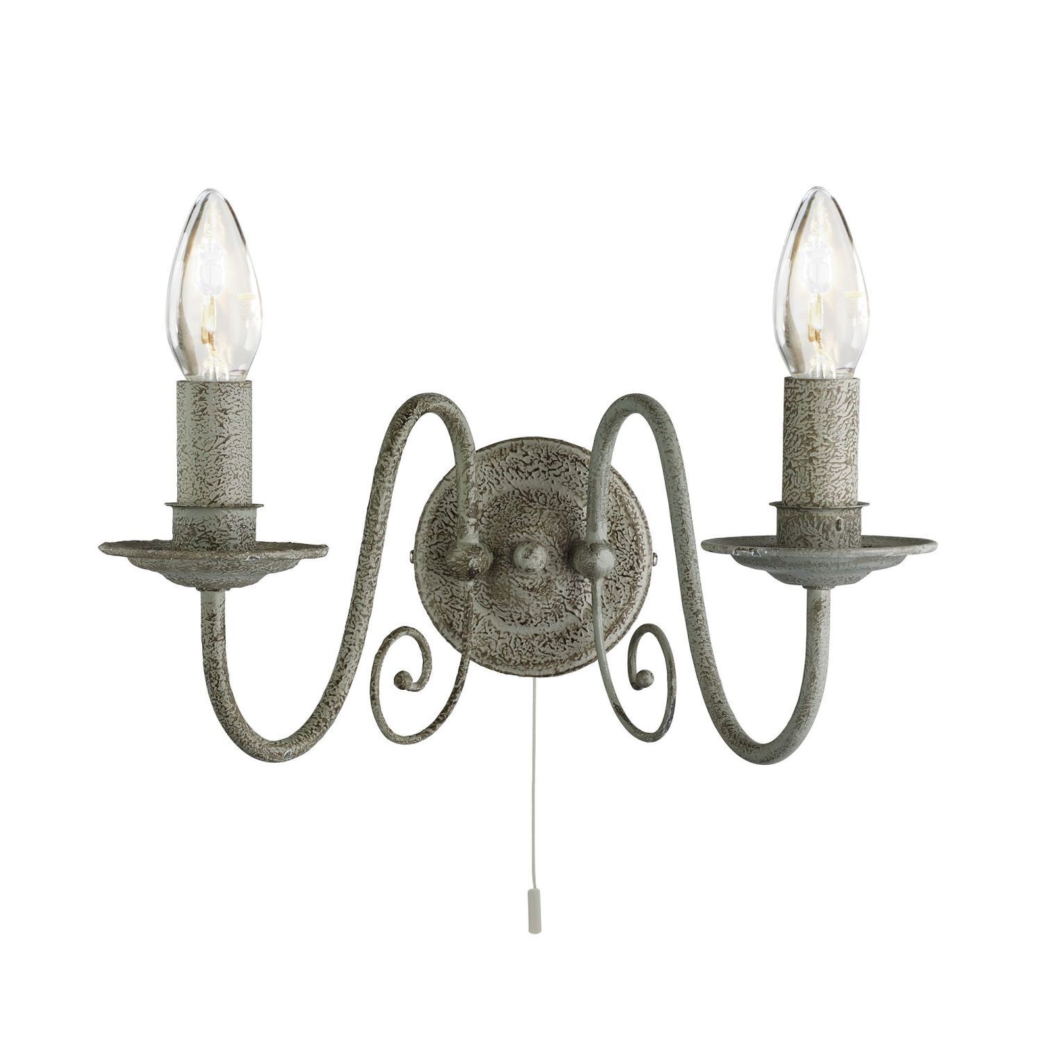 Filigrane Wandleuchte mit Schalter Grau 2x E14 Metall Leuchter, Lampe, Leuchte