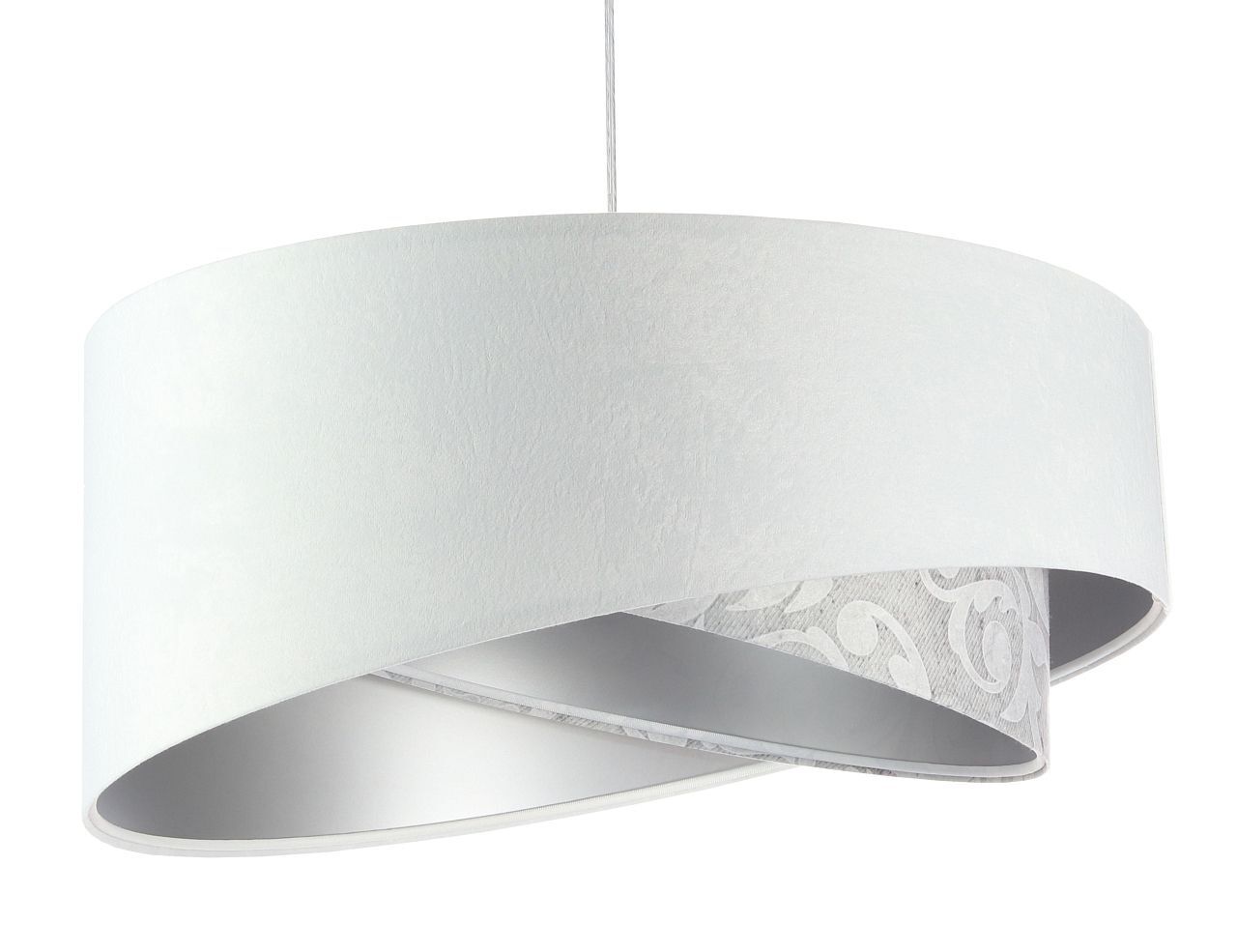 Hängeleuchte Weiß Grau Silber E27 rund D: 50 cm Stoff Lampe