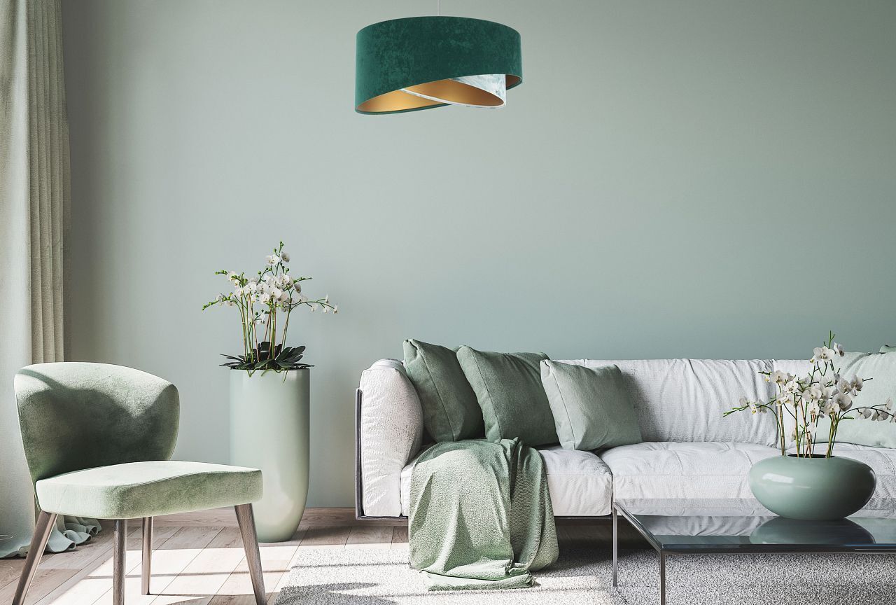 Hängeleuchte Stoff Ø 50 cm Velours Optik E27 Grün Blau Gold