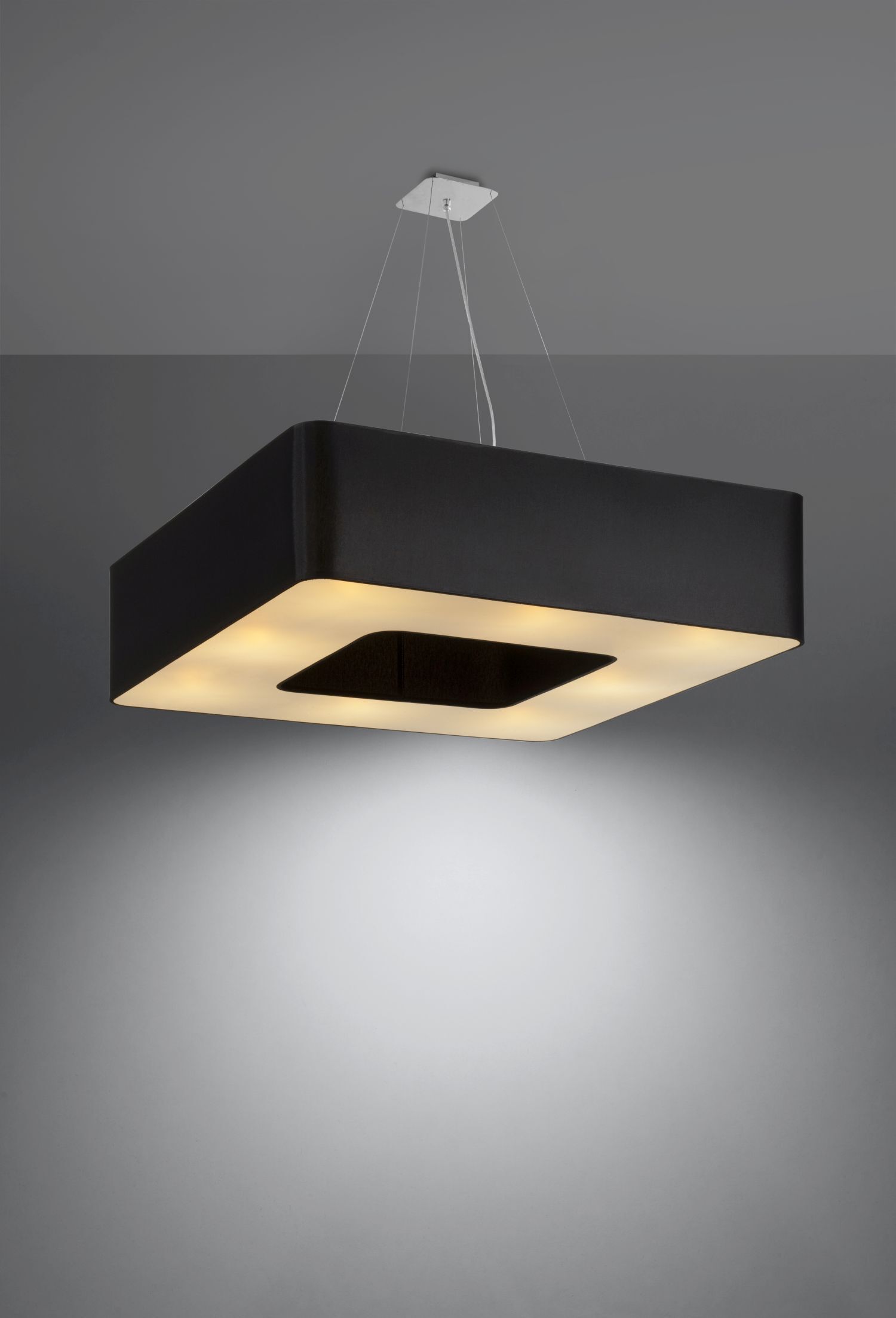Hängeleuchte Schwarz 80 cm breit Stoff 8x E27 eckig