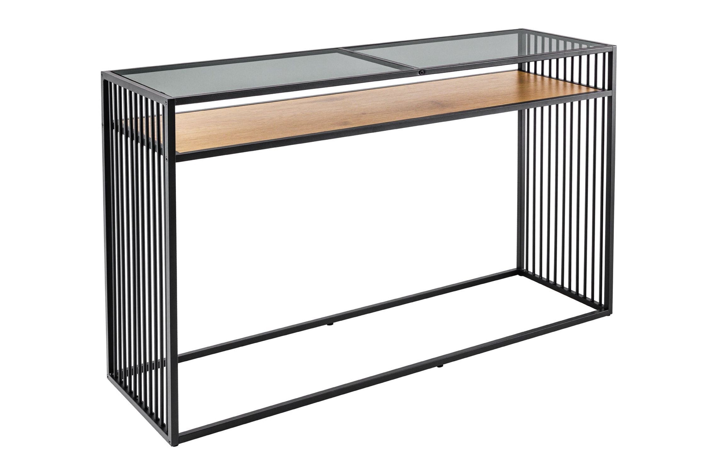 Konsolentisch Glas MDF Metall in Schwarz Natur 120 cm