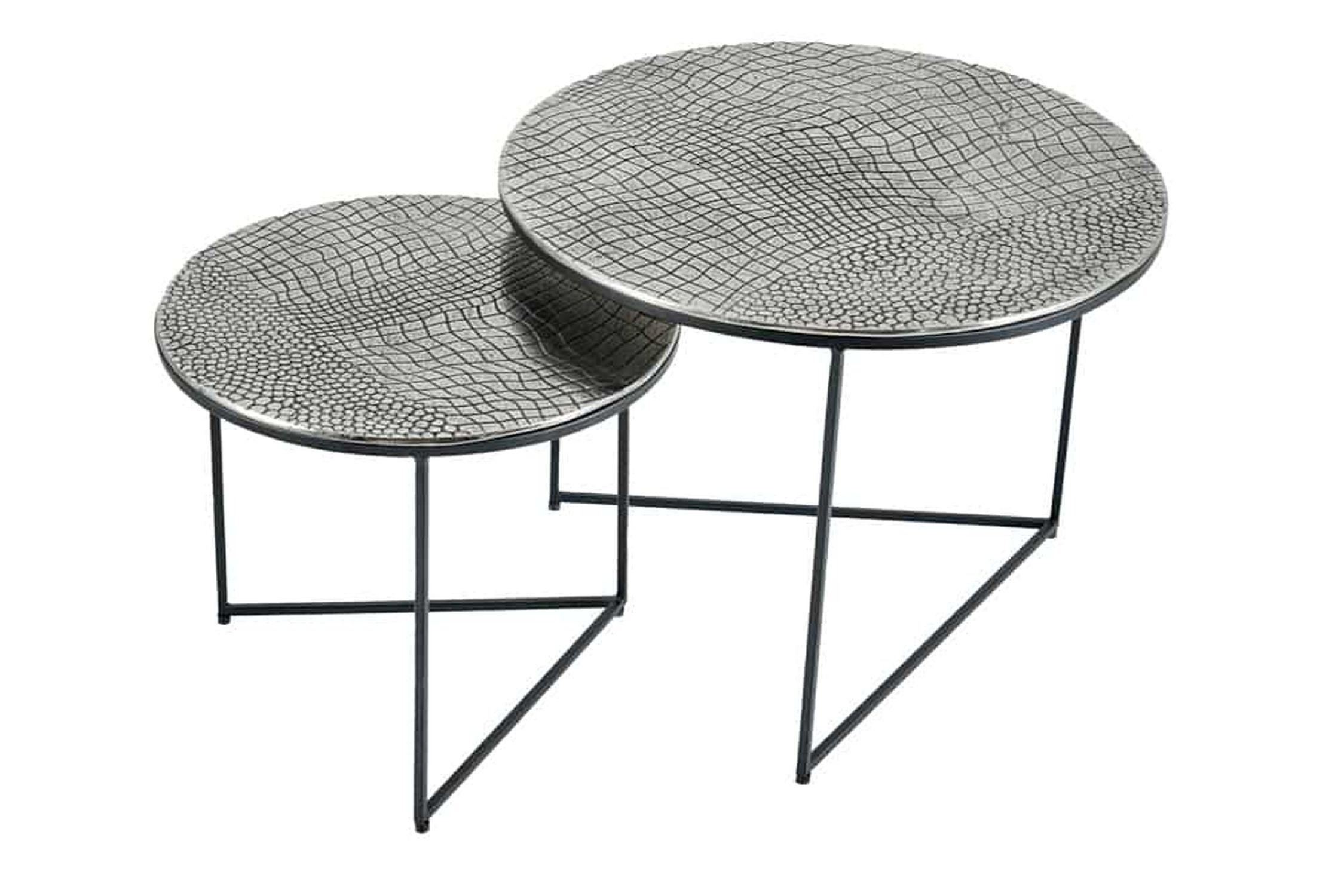 Couchtisch 2er Set Metall in Silber Antik Hammerschlag