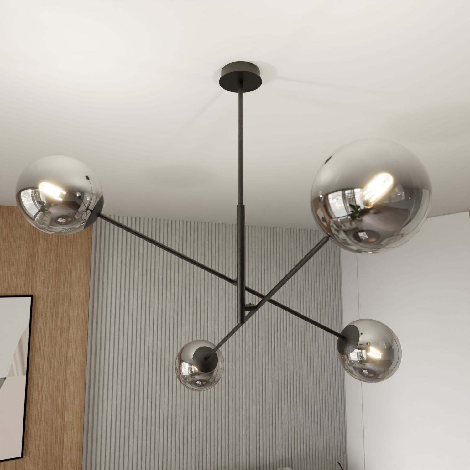 Deckenlampe schwenkbar L: 102 cm E14 4-flammig Kugelschirm