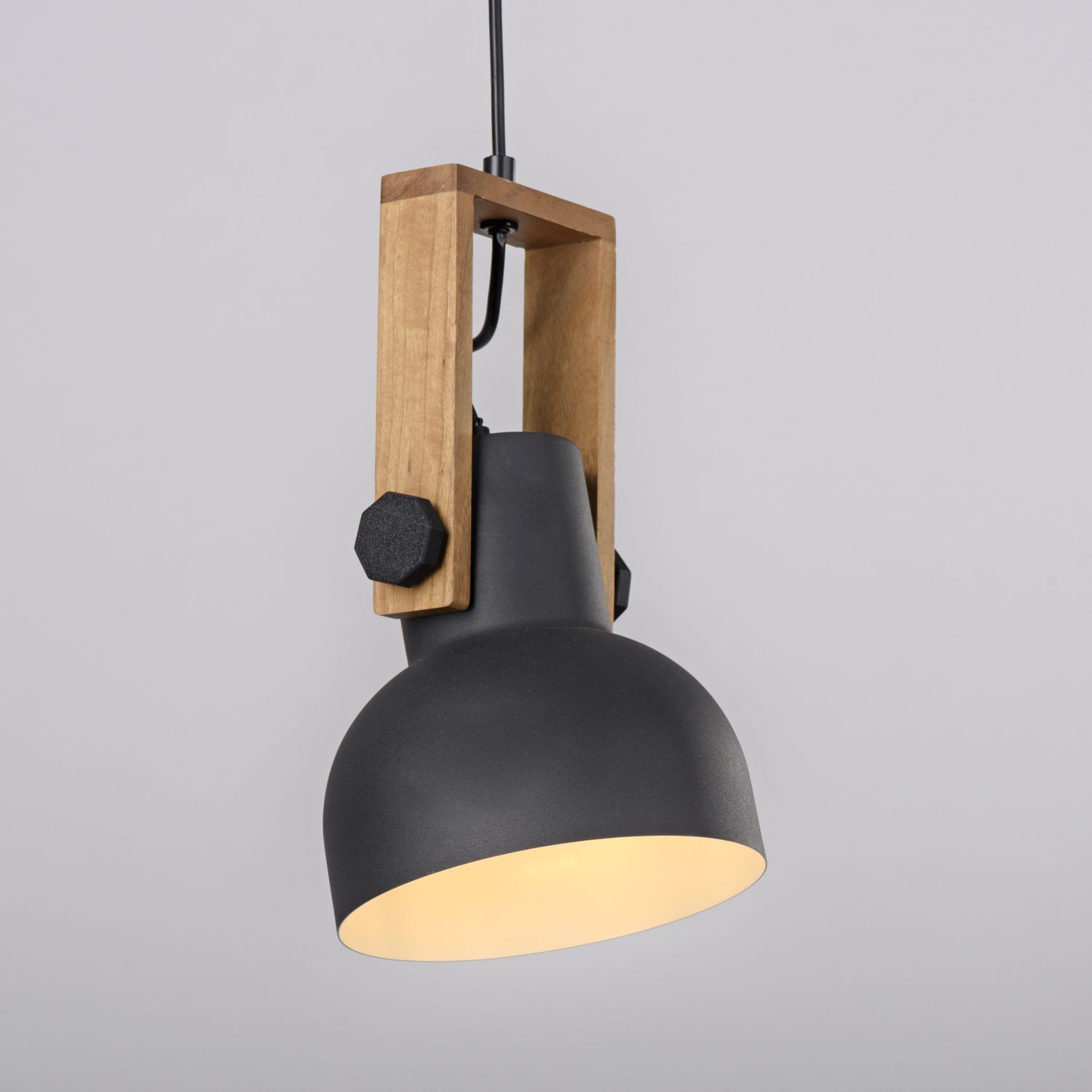 Flexible Pendelleuchte Schwarz Holz Metall E27 L:26 cm Lampe, Leuchte, Kronleuchter