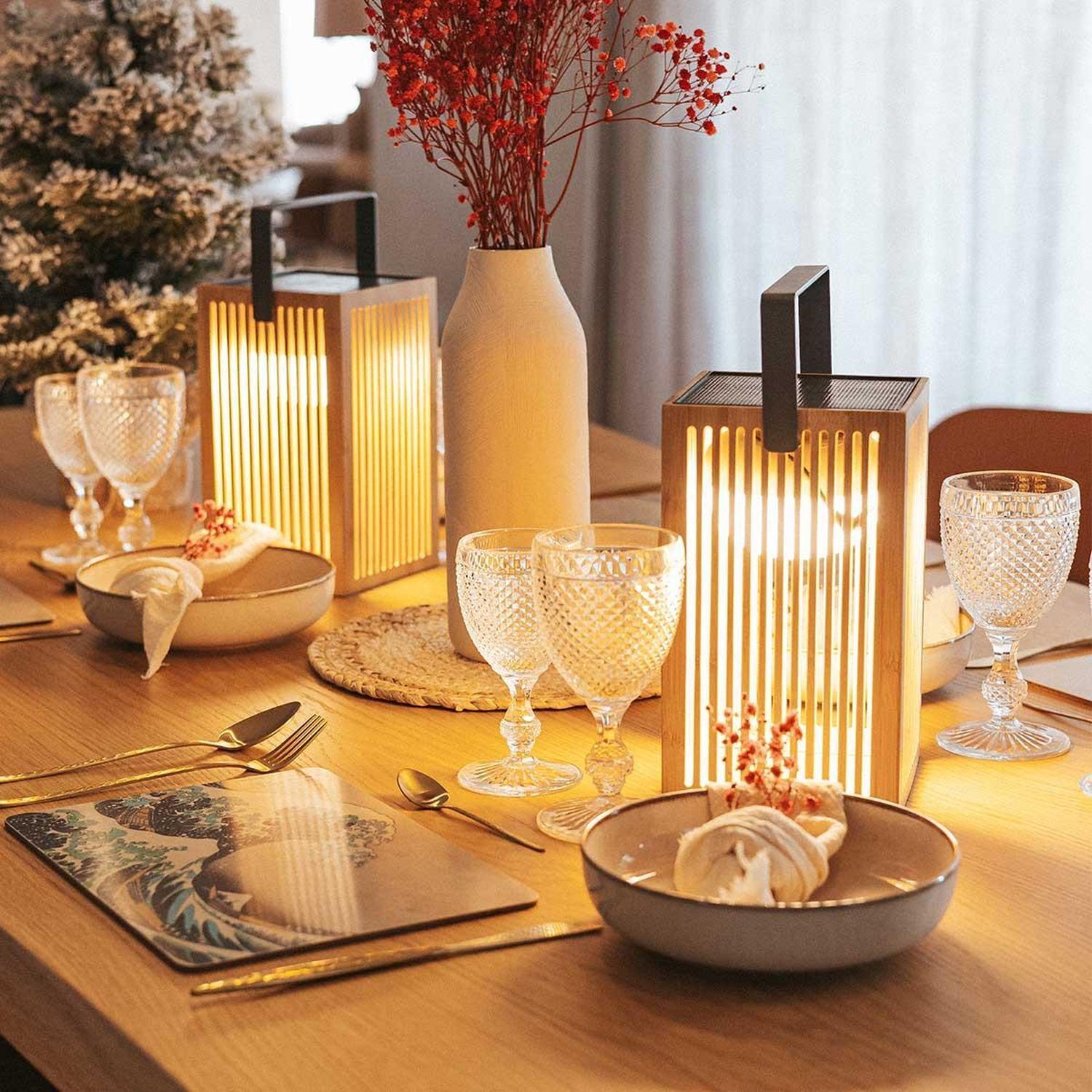 LED Tischleuchte Holz Metall 24 cm IP54 2700K kabellos Outdoor Lampen, Vasen, Gläser, Tischdeko, Dekoration