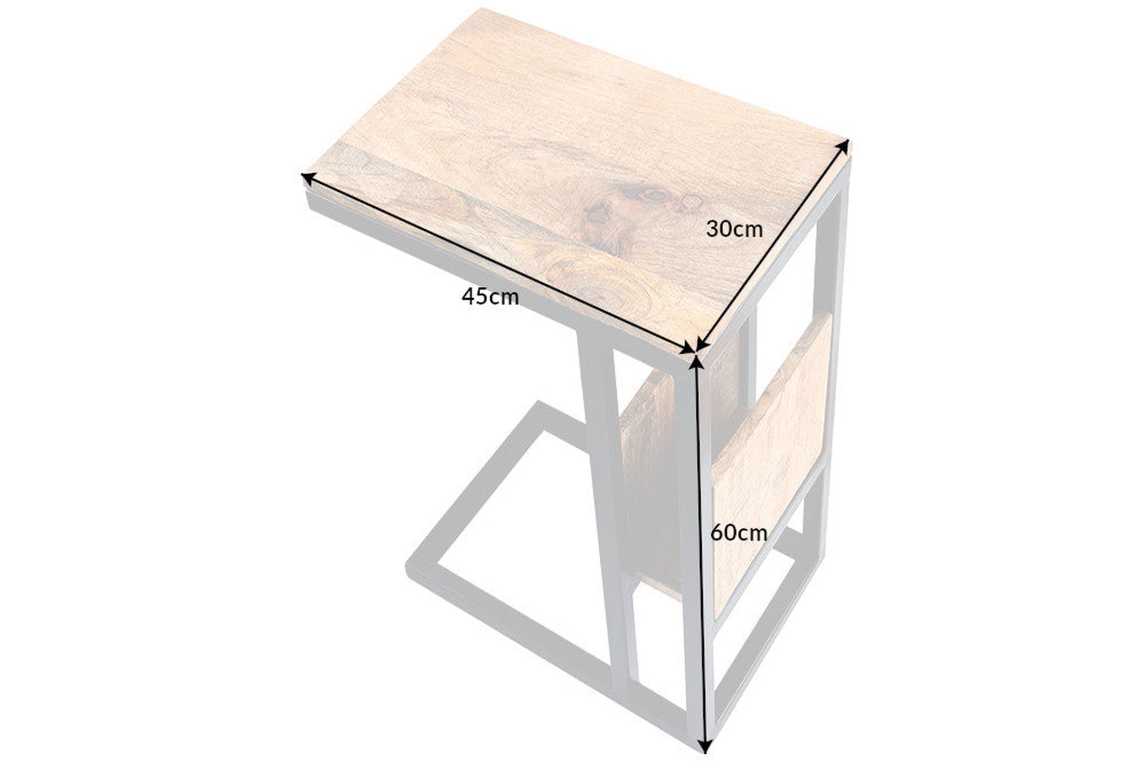 Beistelltisch Mango Holz Metall 45 x 30 cm C-Form Beistelltisch Mango Holz Metall 45 x 30 cm C-Form