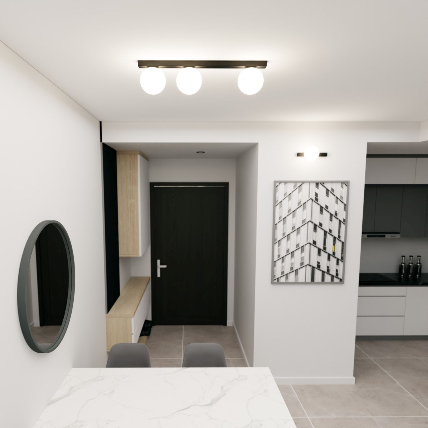Deckenlampe 3-flammig E14 70 cm lang Glas Metall Weiß Schwarz