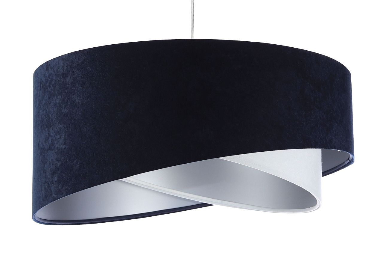 Hängeleuchte Stoff Schirm Ø 50 cm E27 in Blau Weiß Silber