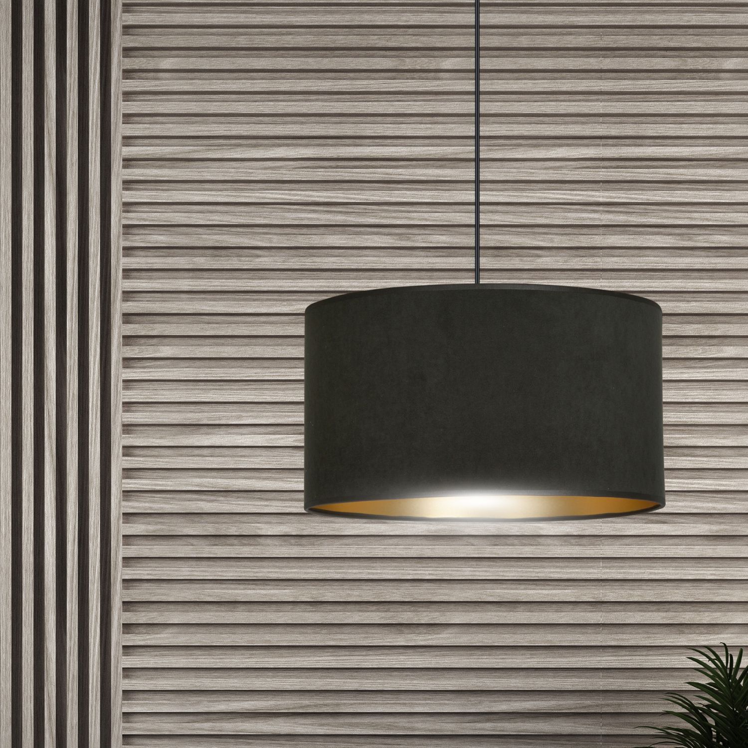 Pendelleuchte Schwarz Gold Ø 35 cm rund Stoff E27 CYRIL